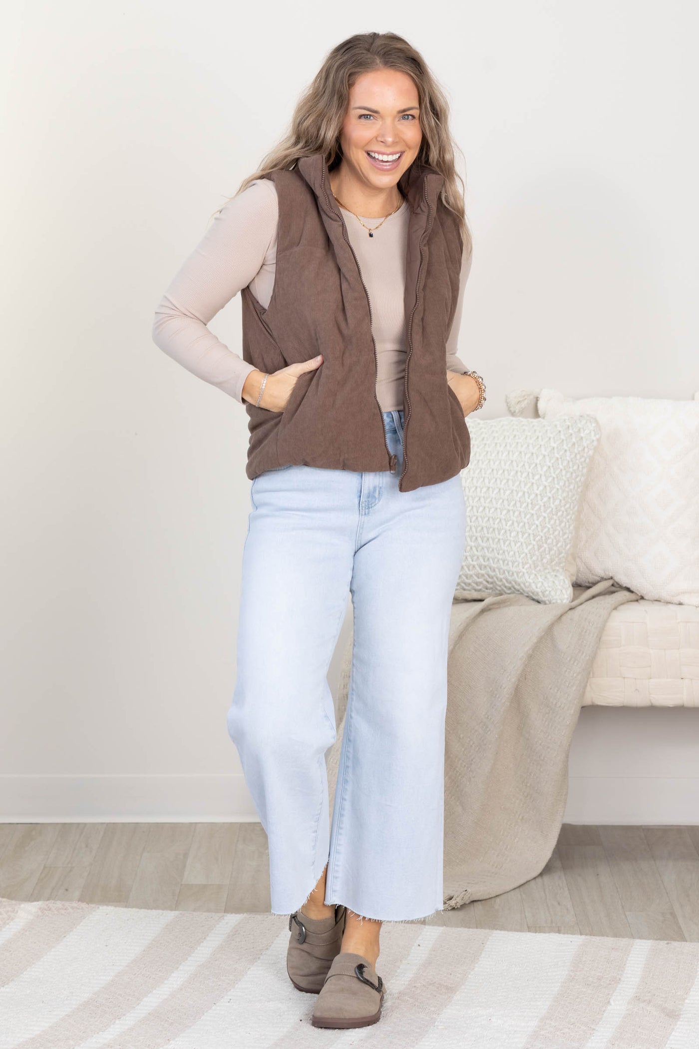 Brown Zip Up Corduroy Reversible Vest