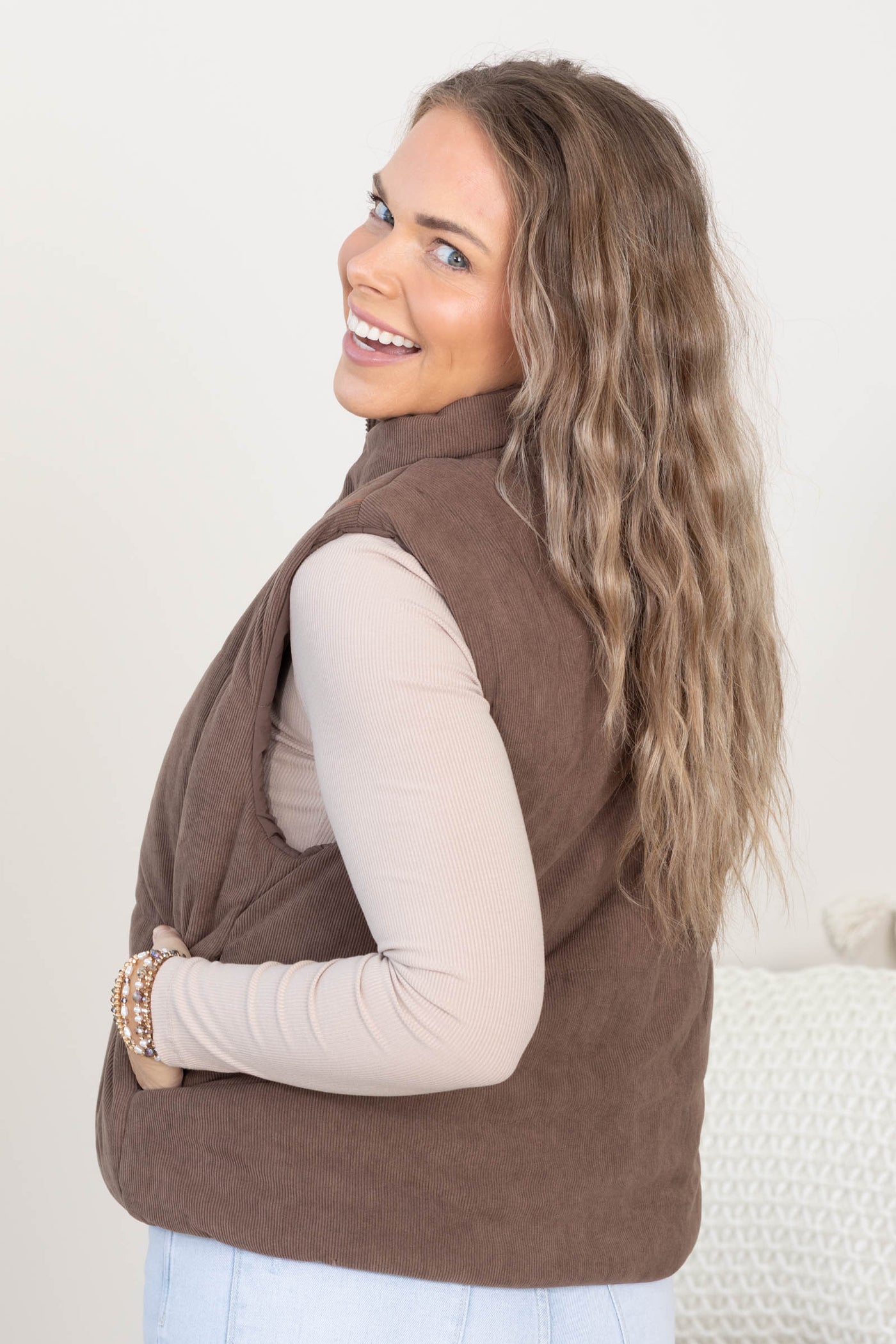 Brown Zip Up Corduroy Reversible Vest