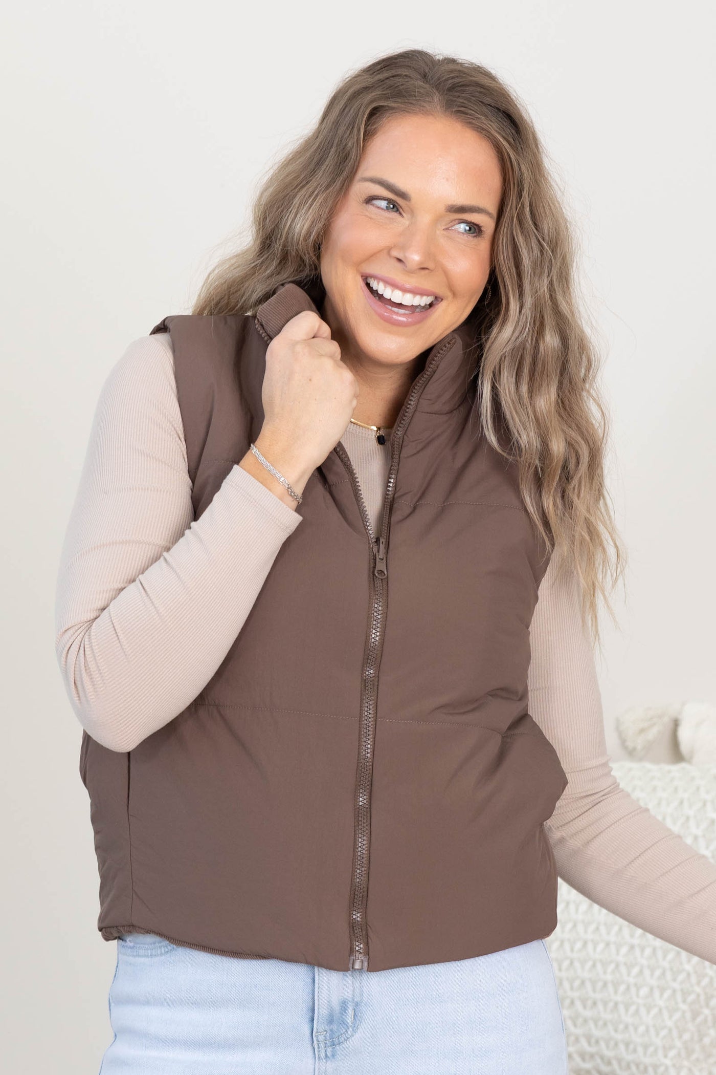 Brown Zip Up Corduroy Reversible Vest