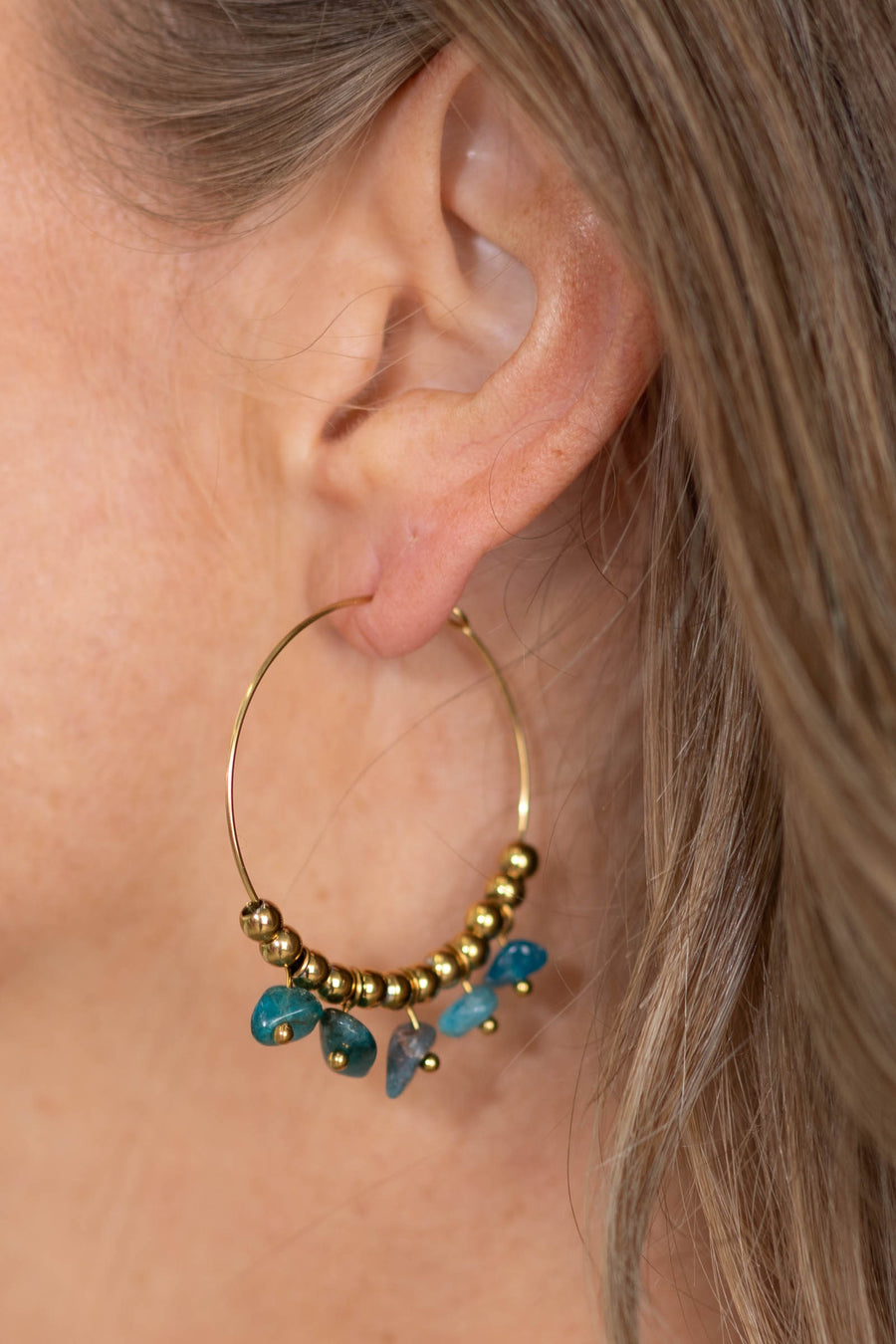 Natural Stone Beaded Hoop Earrings