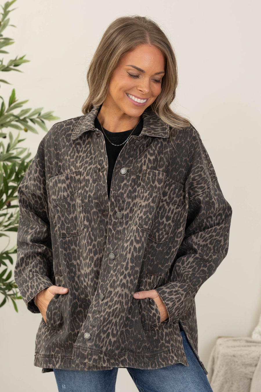 Leopard Oversized Boyfriend Denim Jacket