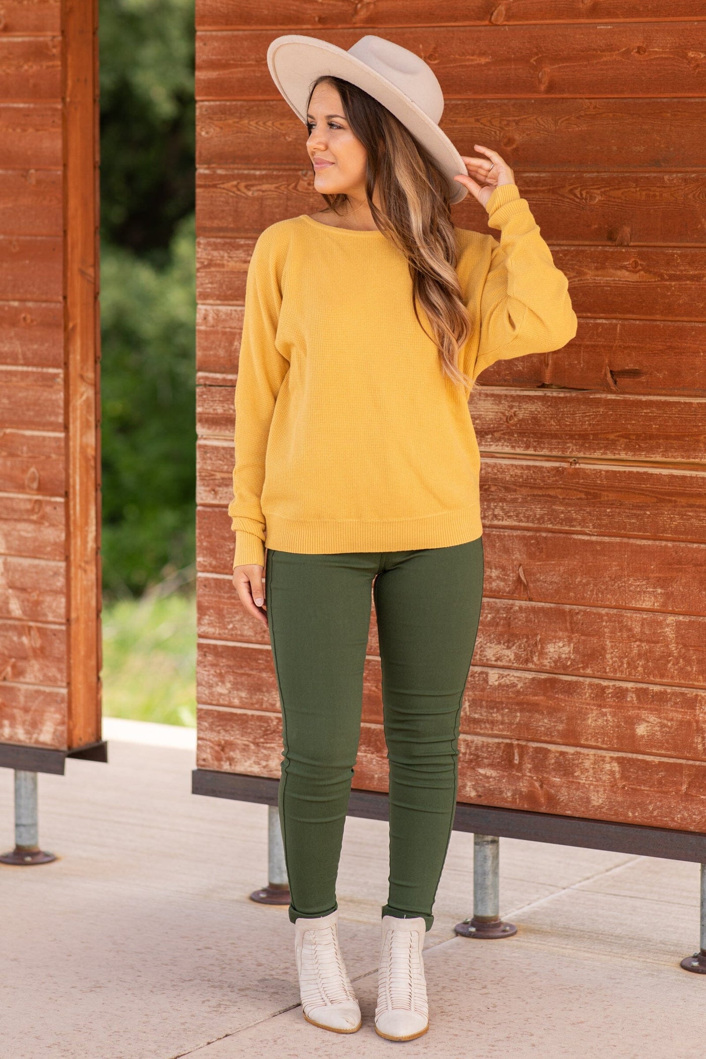 Mustard Dolman Sleeve Soft Waffle Knit Top - Filly Flair