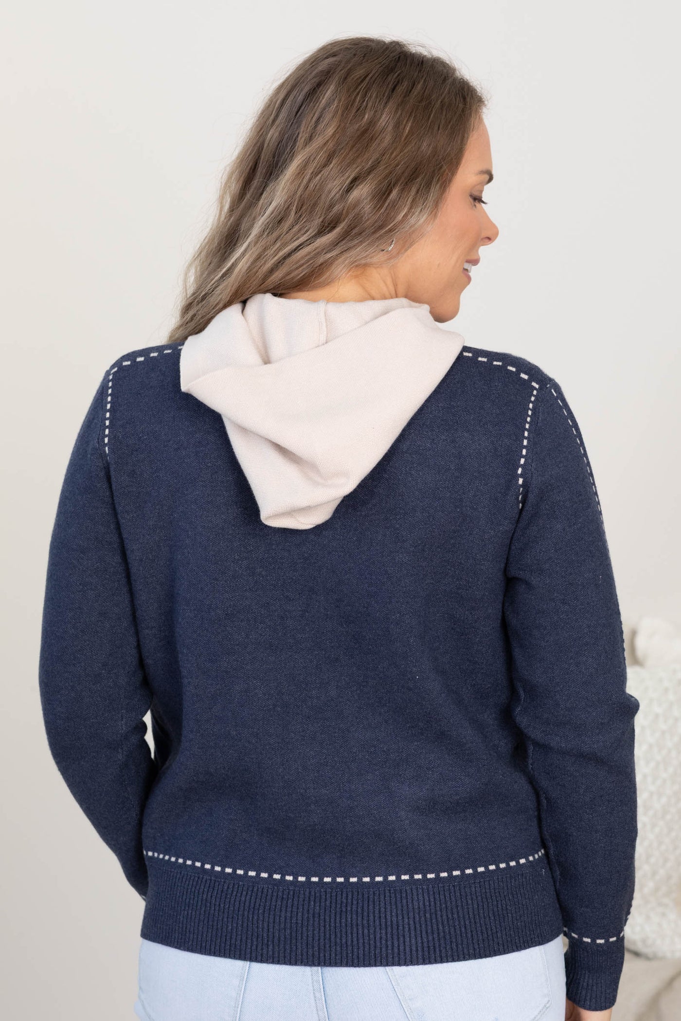 Navy Stitched Zip Up Sweater Jacket