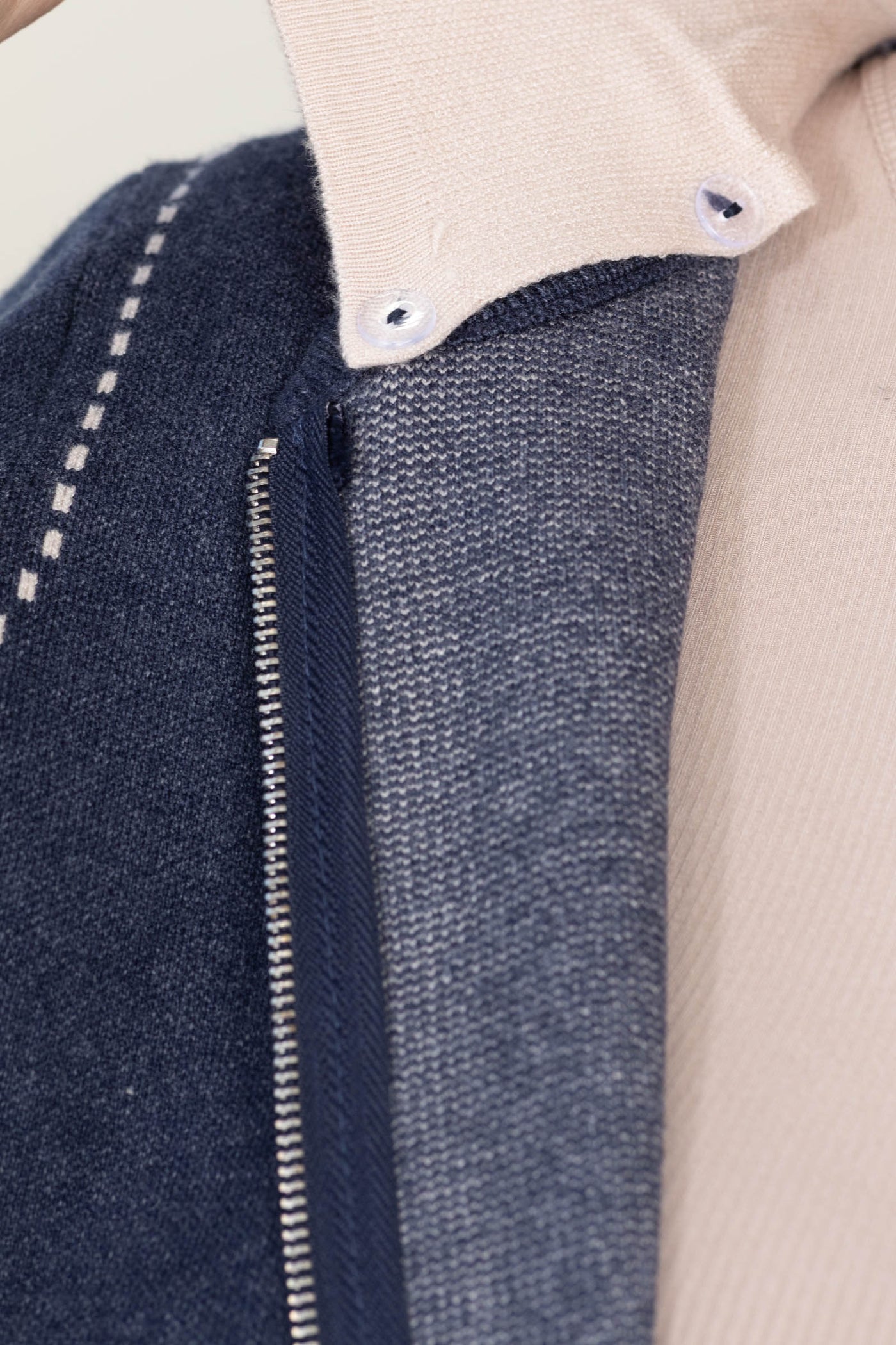 Navy Stitched Zip Up Sweater Jacket