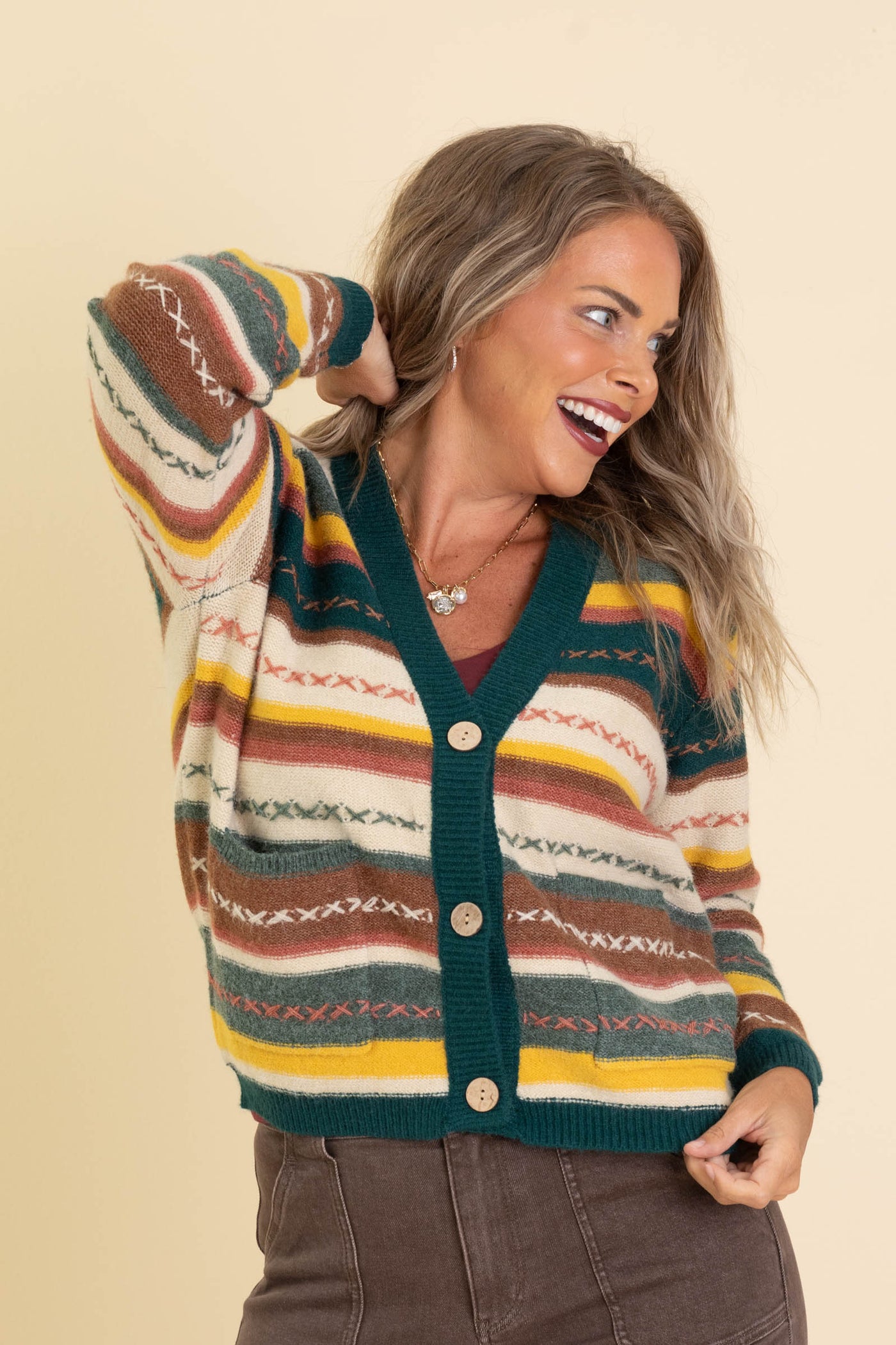 Southwest Stripe Cardigan With Buttons