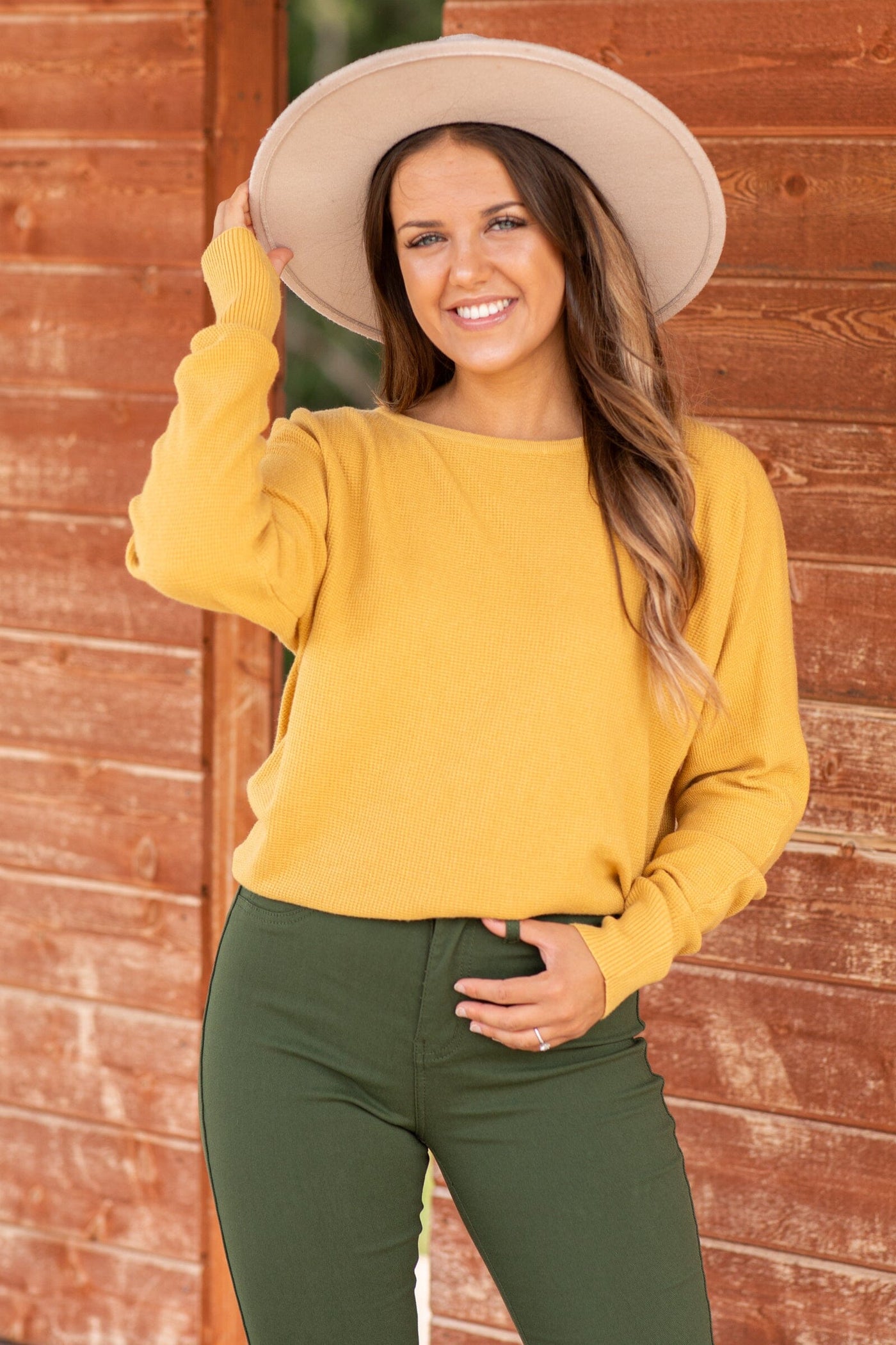 Mustard Dolman Sleeve Soft Waffle Knit Top - Filly Flair