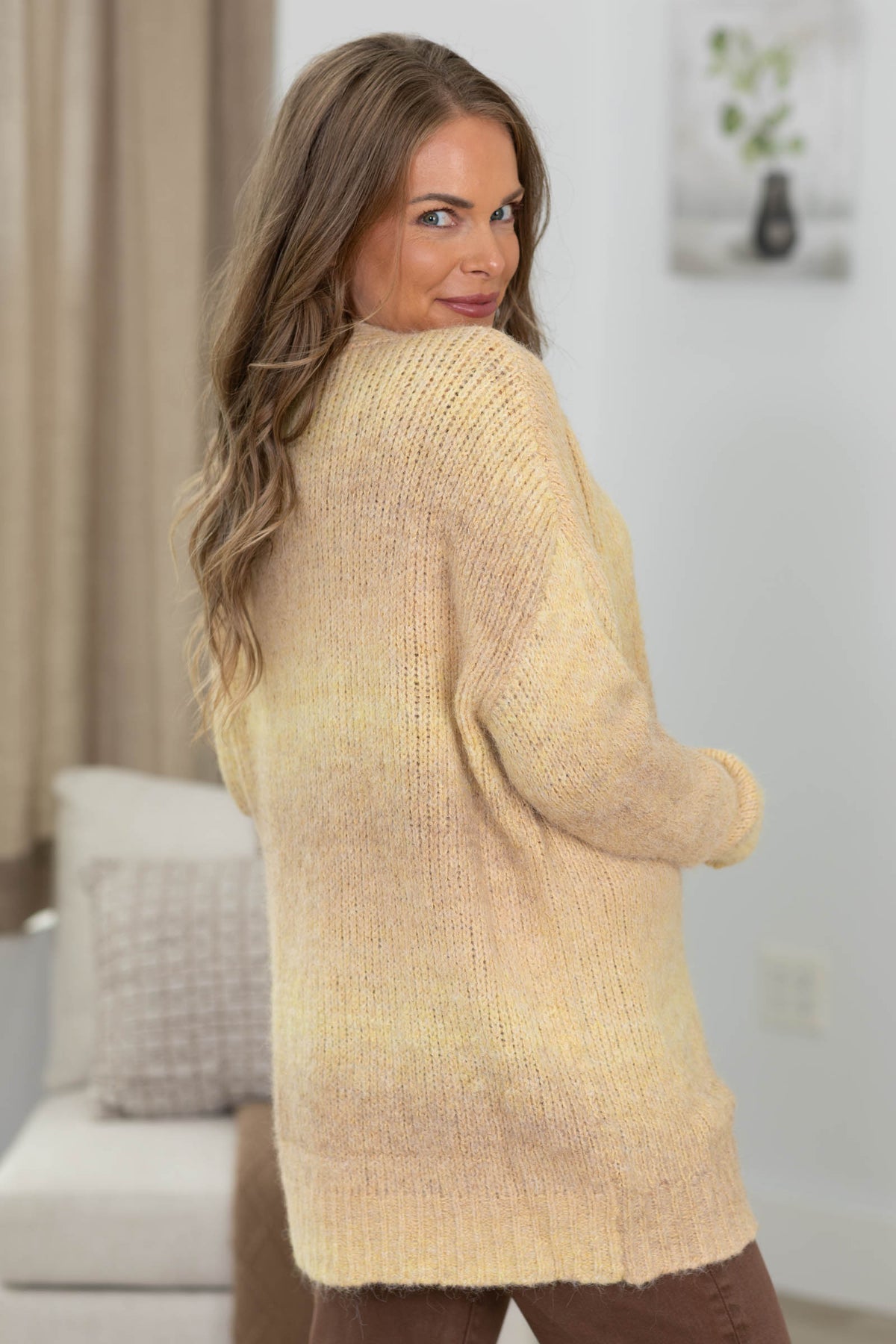 Yellow Gradient Wool Button Cardigan