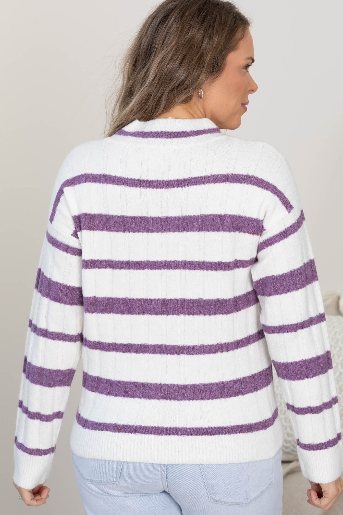 Purple Wide Ribbed Stripe Soft Sweater