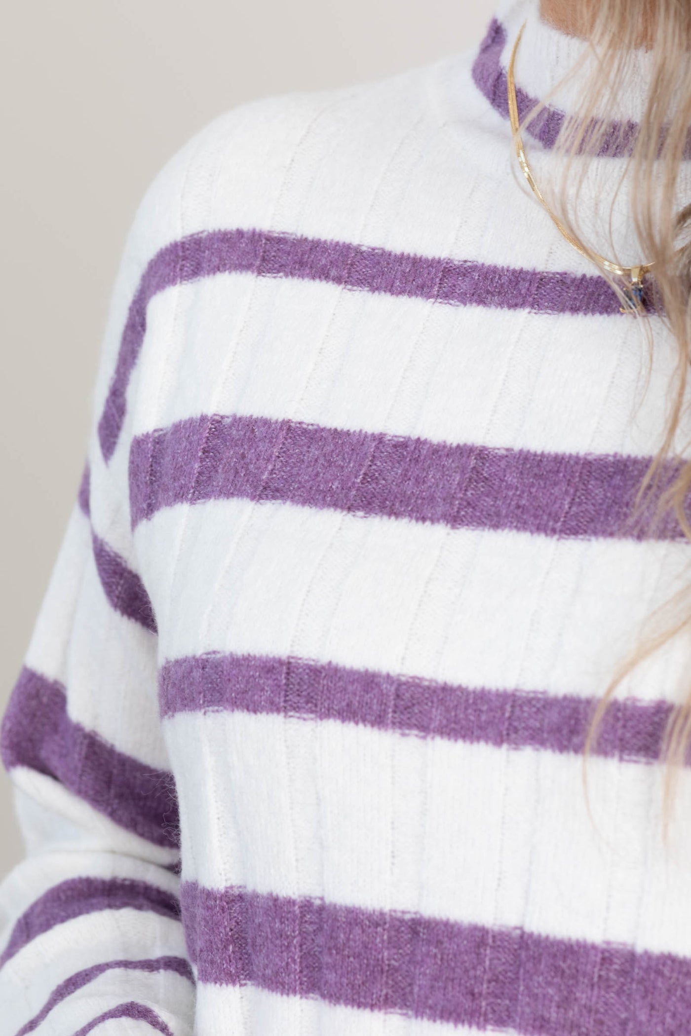 Purple Wide Ribbed Stripe Soft Sweater