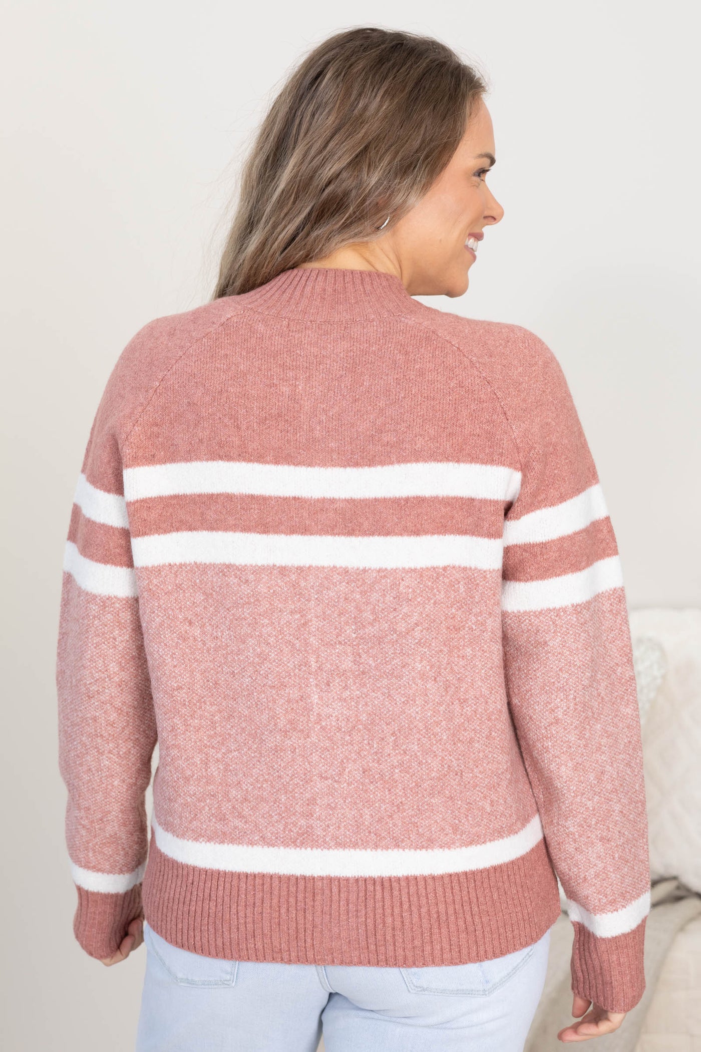 Dusty Rose Stripe Detail Sweater Jacket