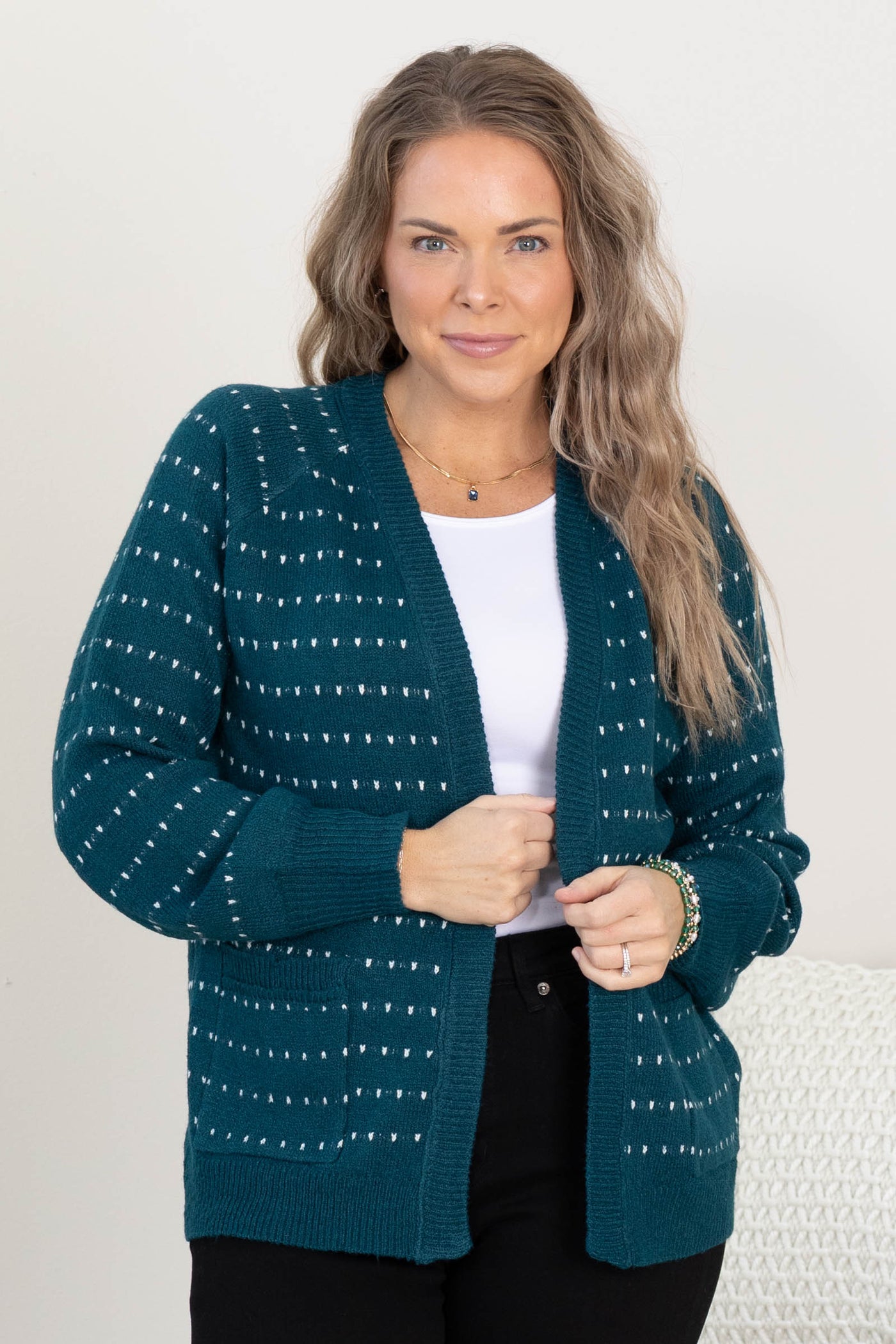 Teal Dotted Stripe Sweater Cardigan
