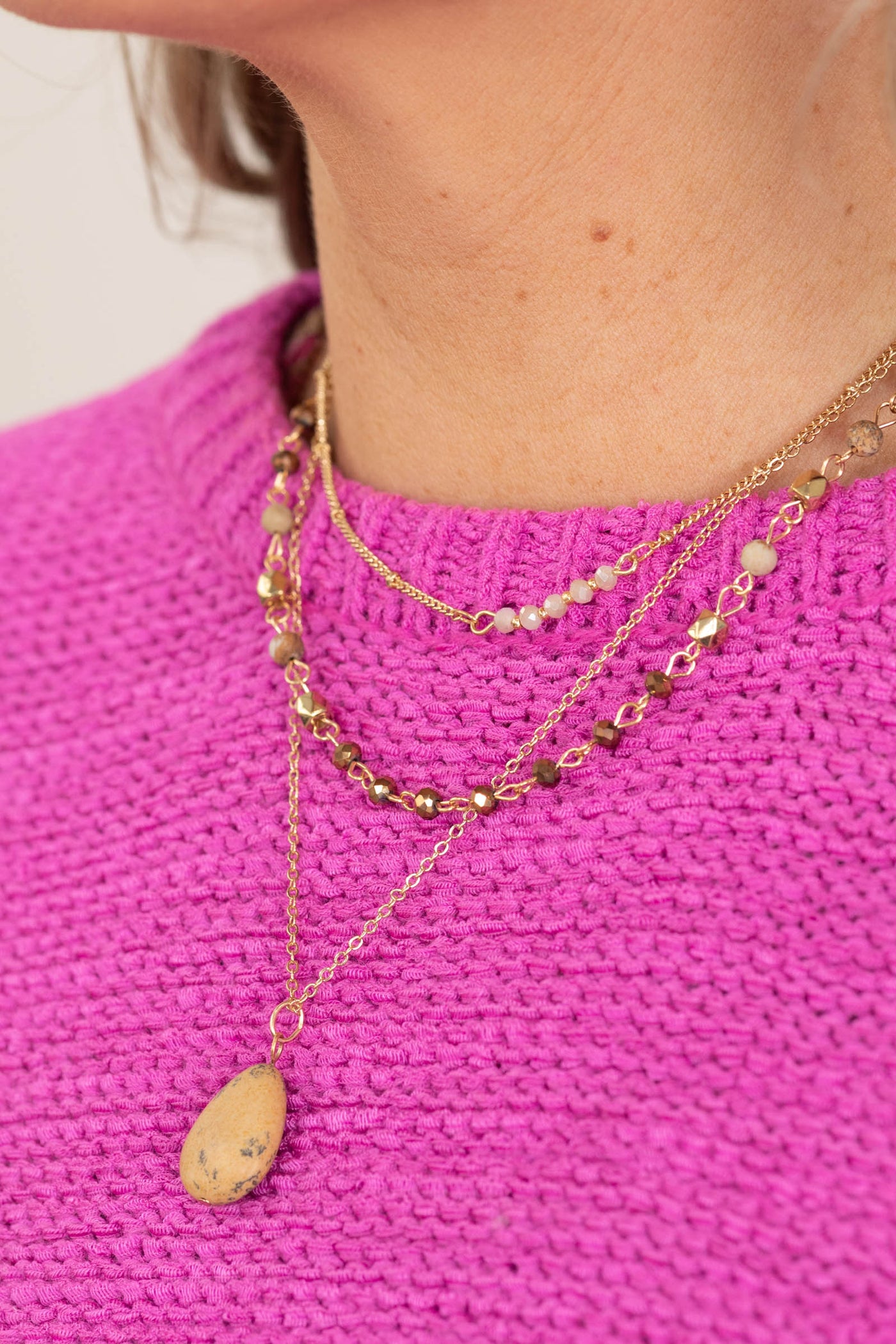 Mocha 3 Layer Beaded Semiprecious Necklace