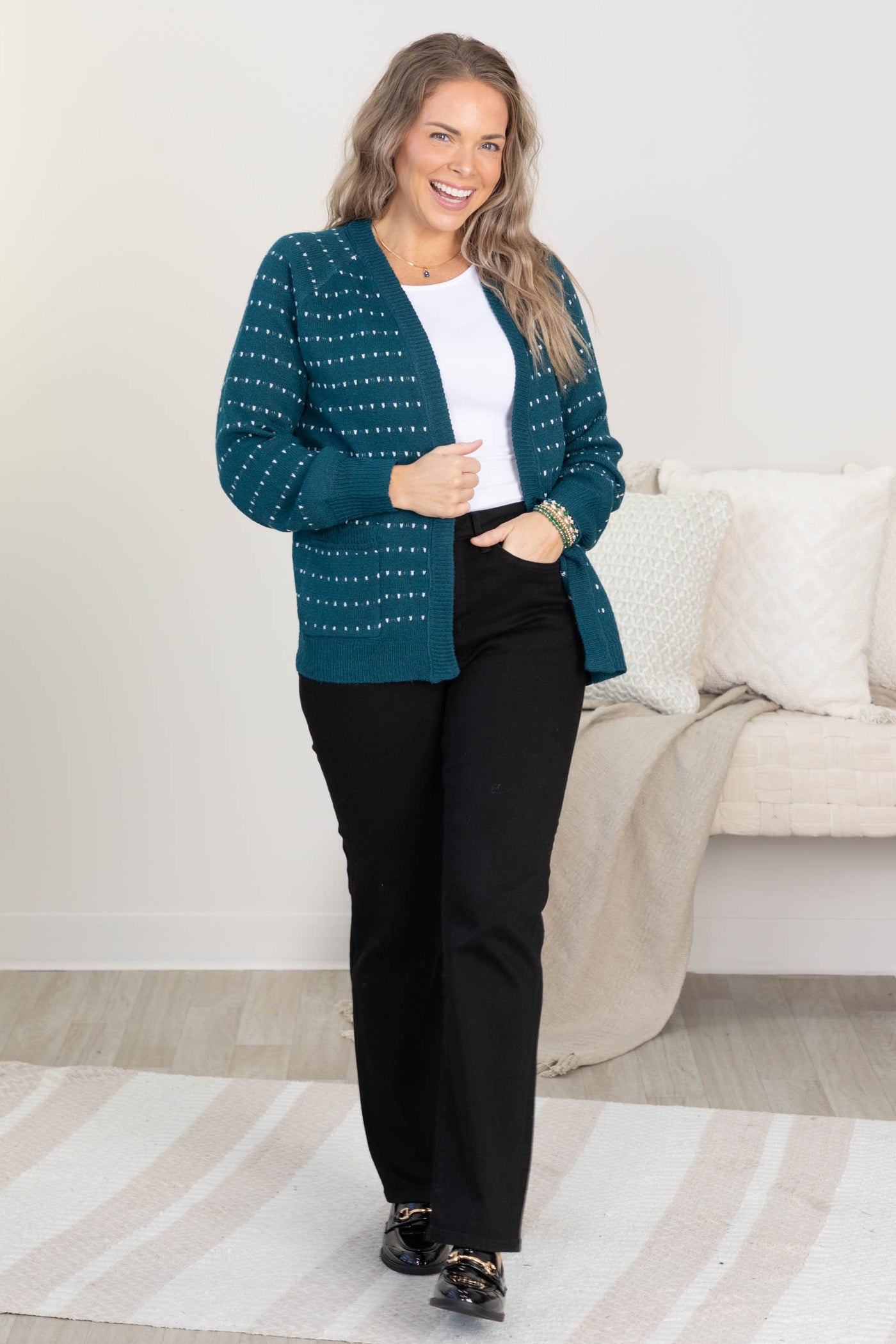 Teal Dotted Stripe Sweater Cardigan