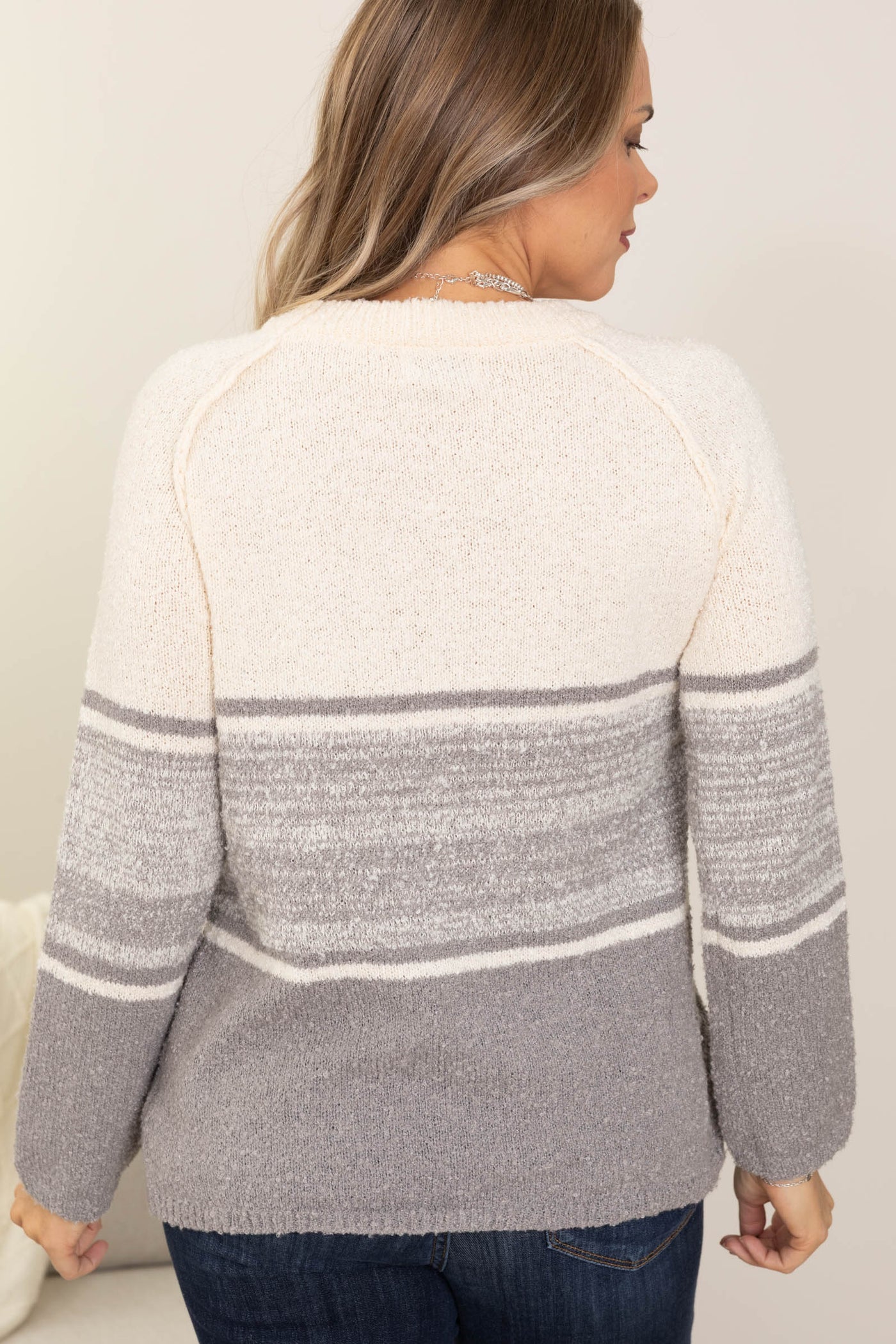 Grey Soft Sweater With Stripe Gradient