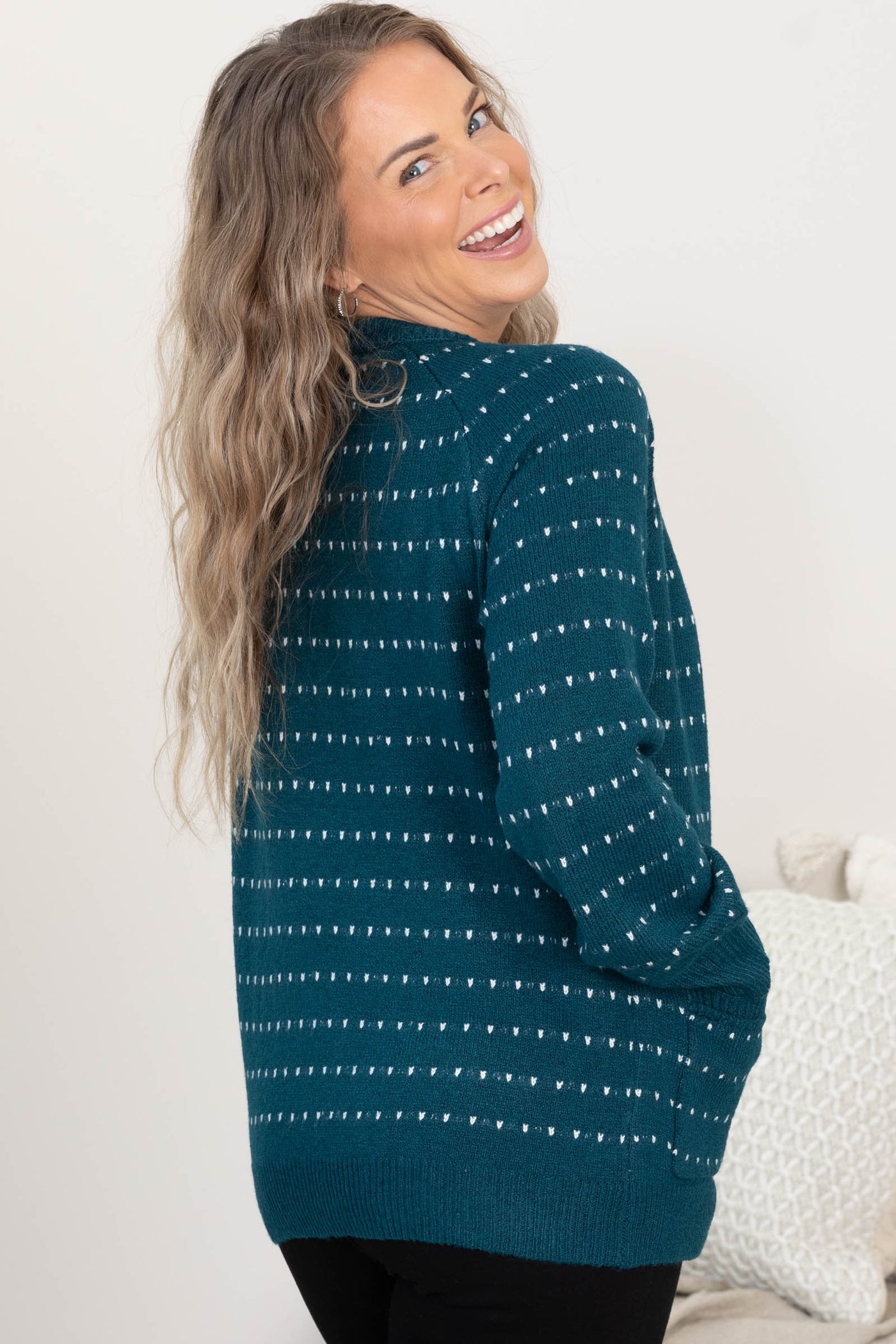 Teal Dotted Stripe Sweater Cardigan