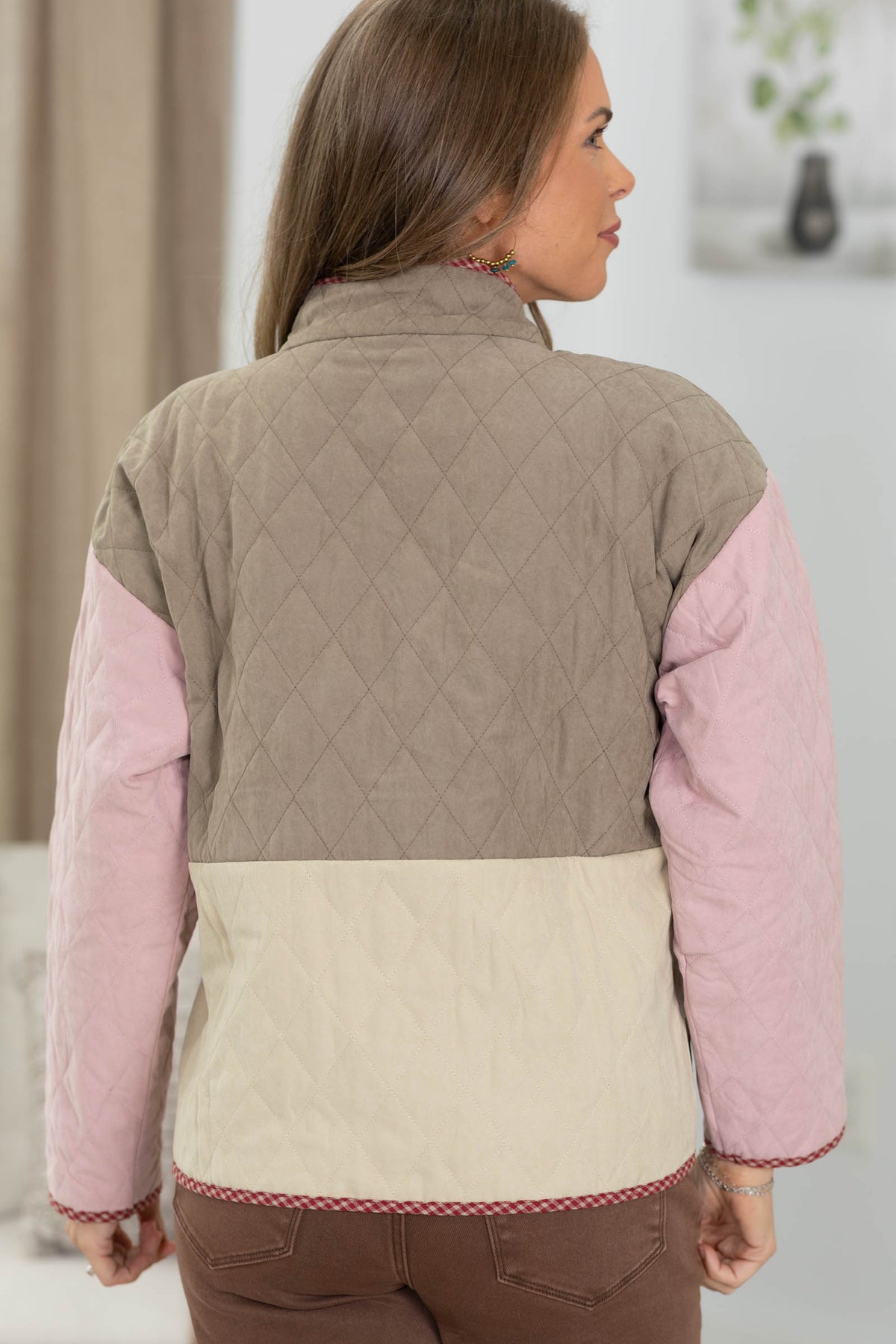 Staccato Quilted Colorblock Button Down Jacket