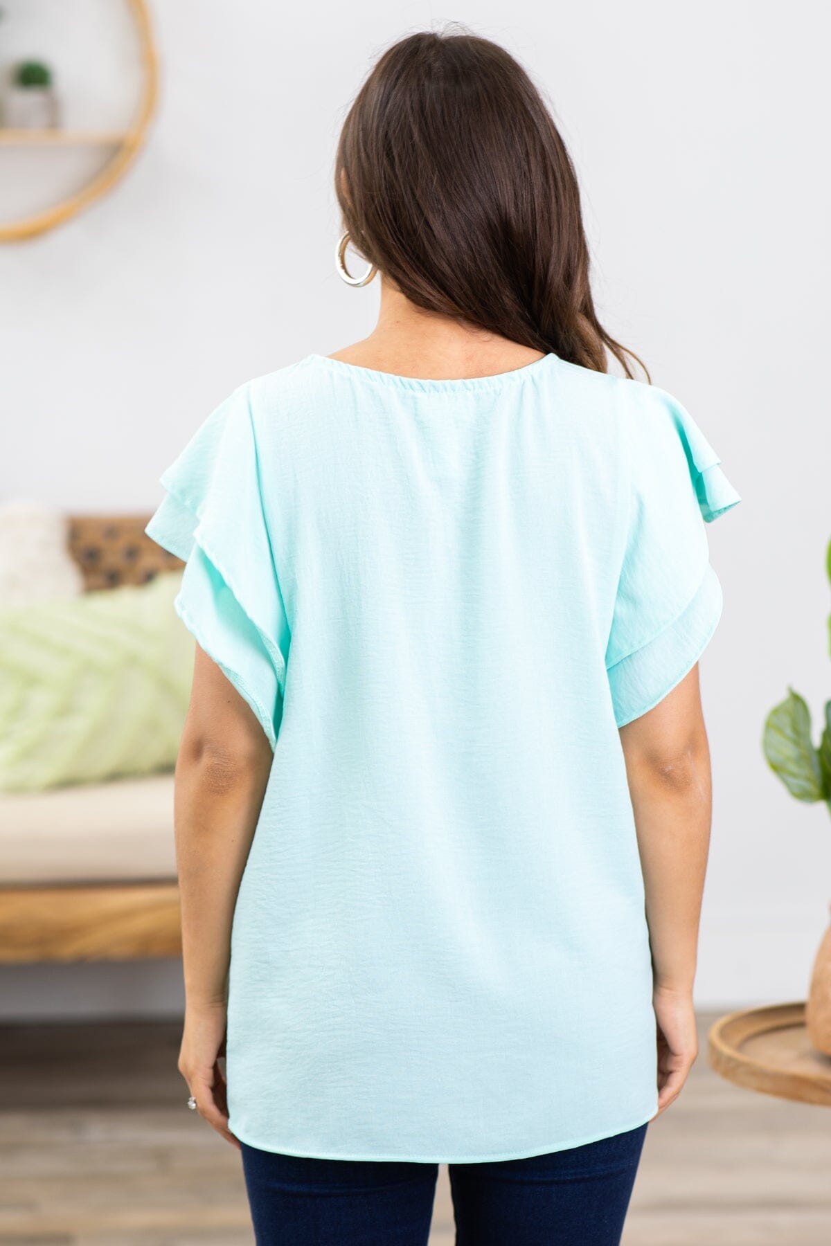 Mint Ruffle Sleeve Airflow Top - Filly Flair