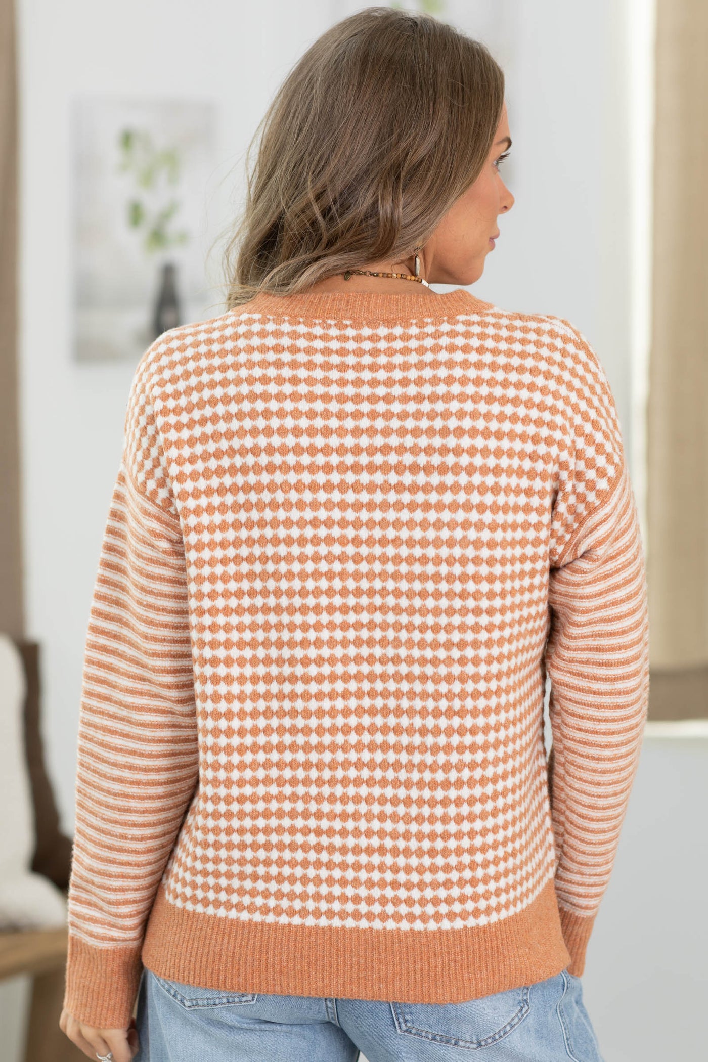 Staccato Terracotta Checker Print Sweater