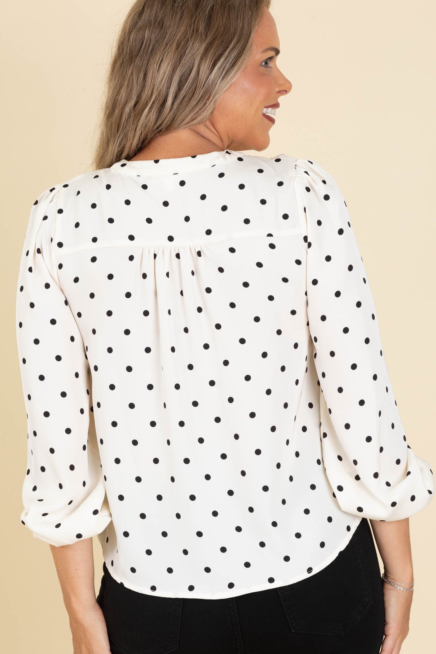 Polka Dot Button Down Woven Long Sleeve Top