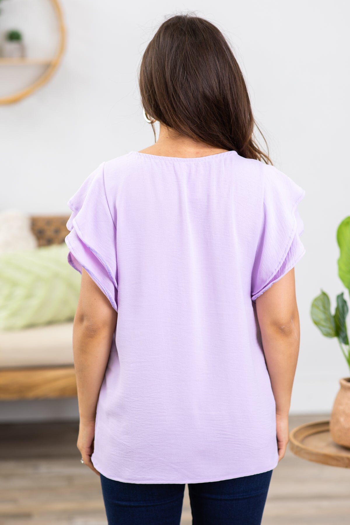 Lavender Ruffle Sleeve Airflow Top - Filly Flair
