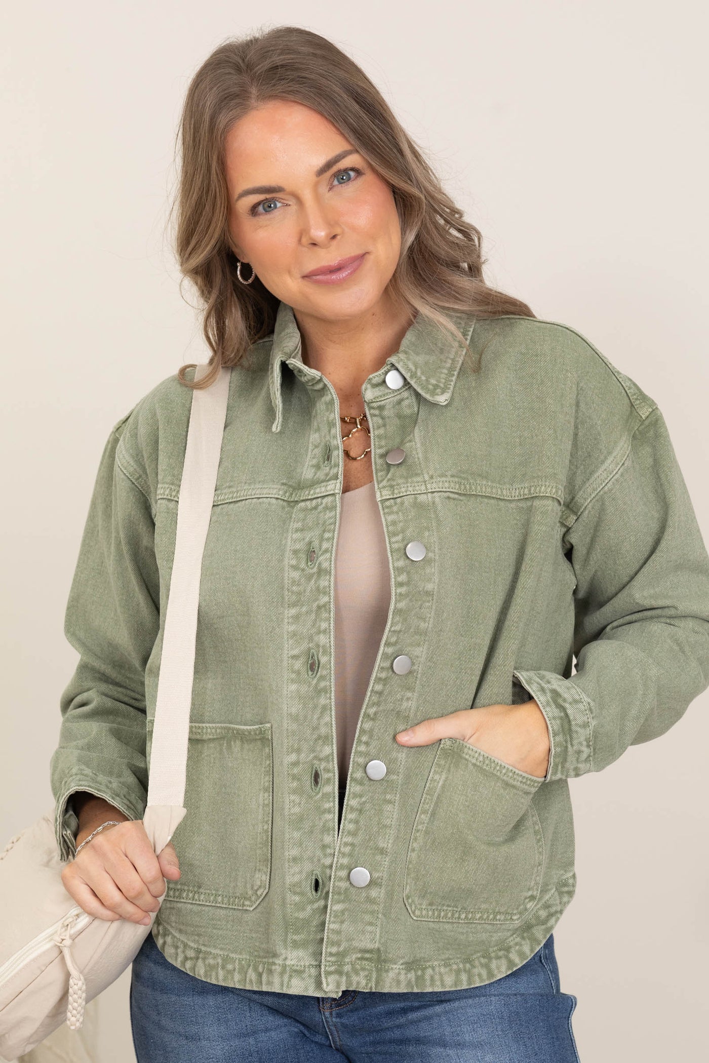 Vintage Olive Washed Button Twill Shacket