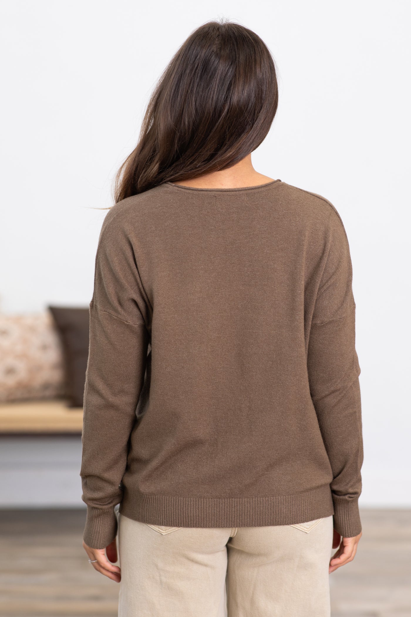 Brown Front Seam Round Neck Sweater