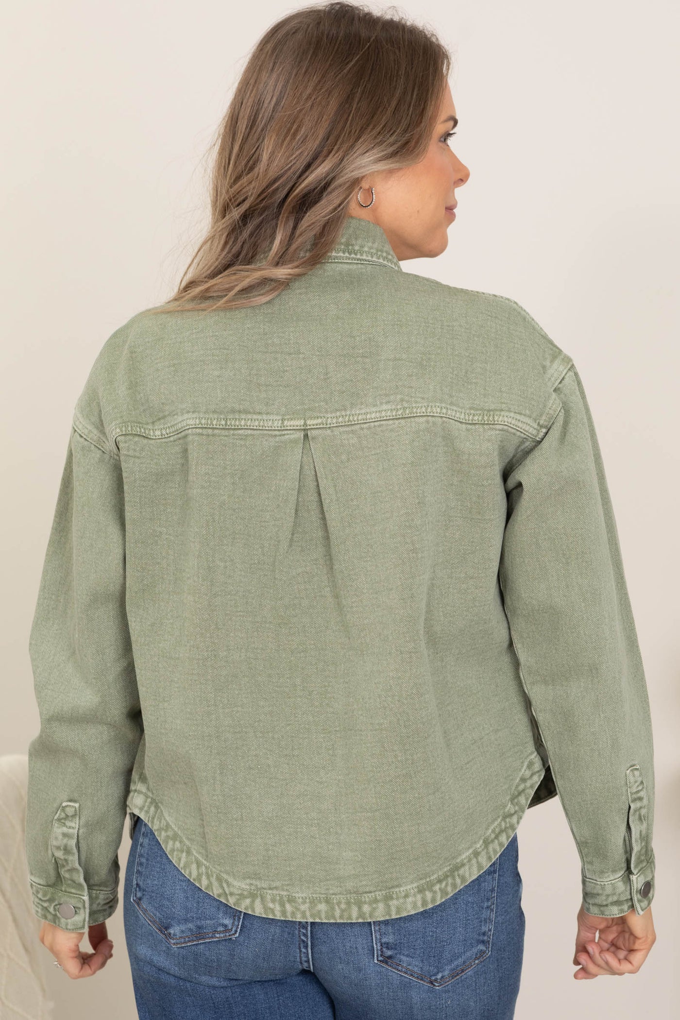 Vintage Olive Washed Button Twill Shacket