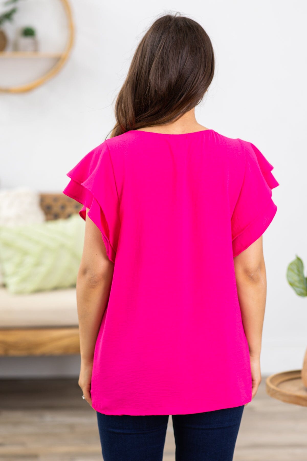 Hot Pink Ruffle Sleeve Airflow Top - Filly Flair