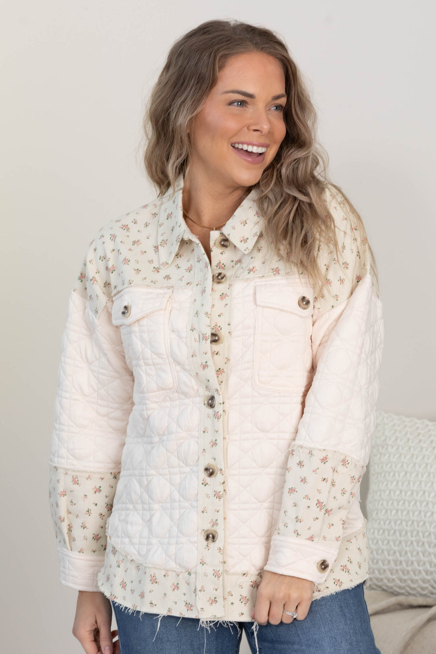 Beige And Baby Pink Floral Shacket