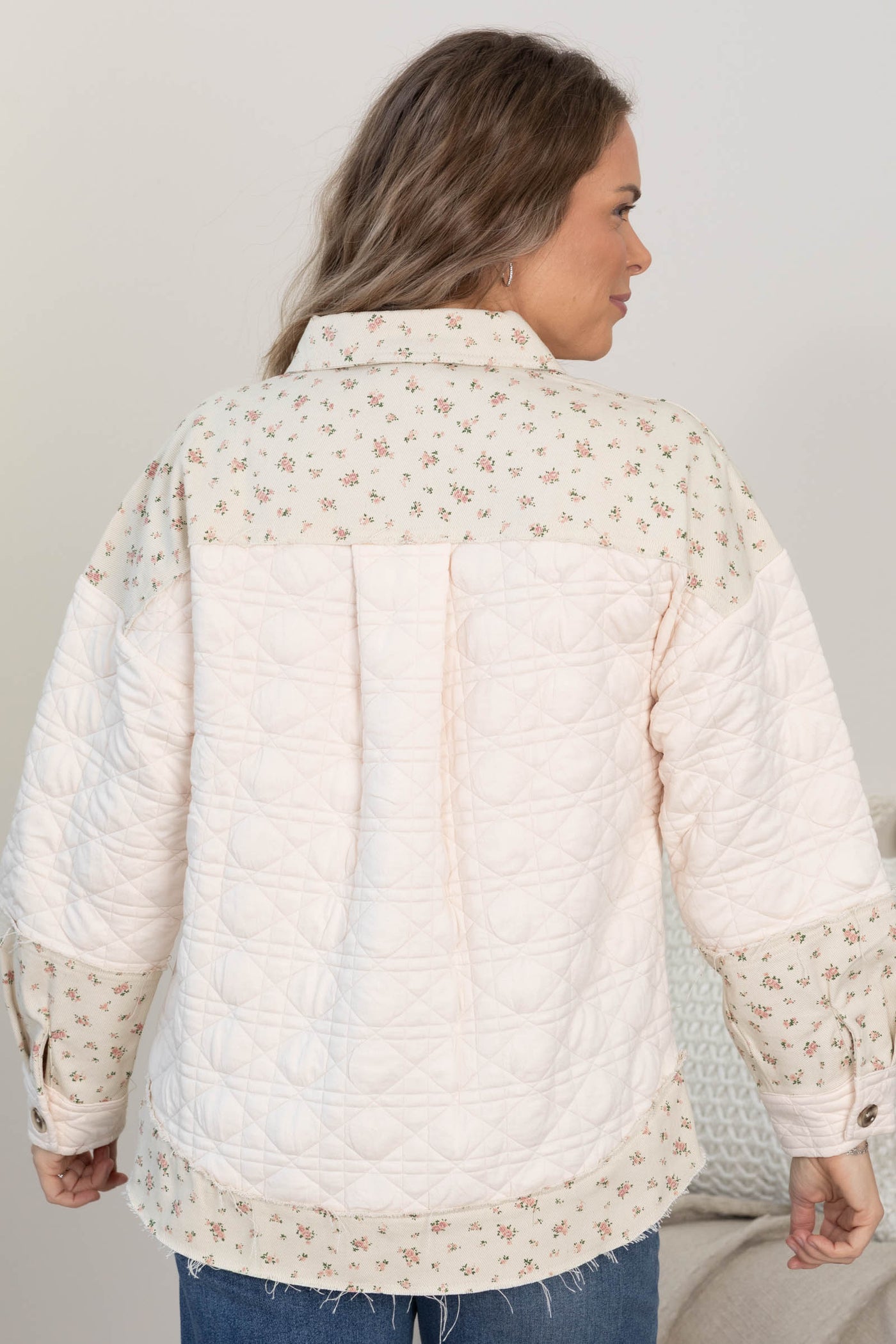 Beige And Baby Pink Floral Shacket