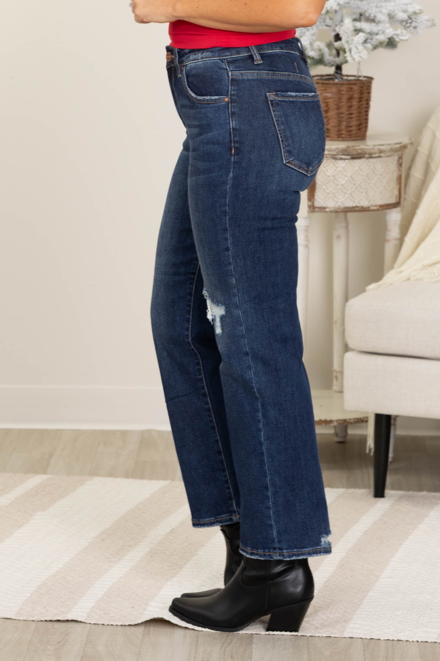 Risen Dark Wash Slim Straight Knee Patch Jean