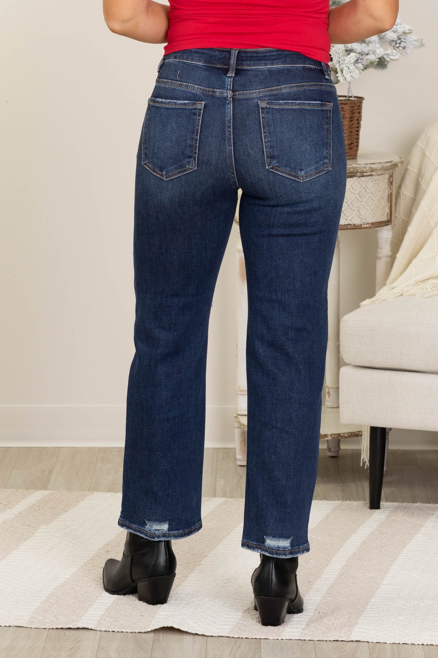 Risen Dark Wash Slim Straight Knee Patch Jean