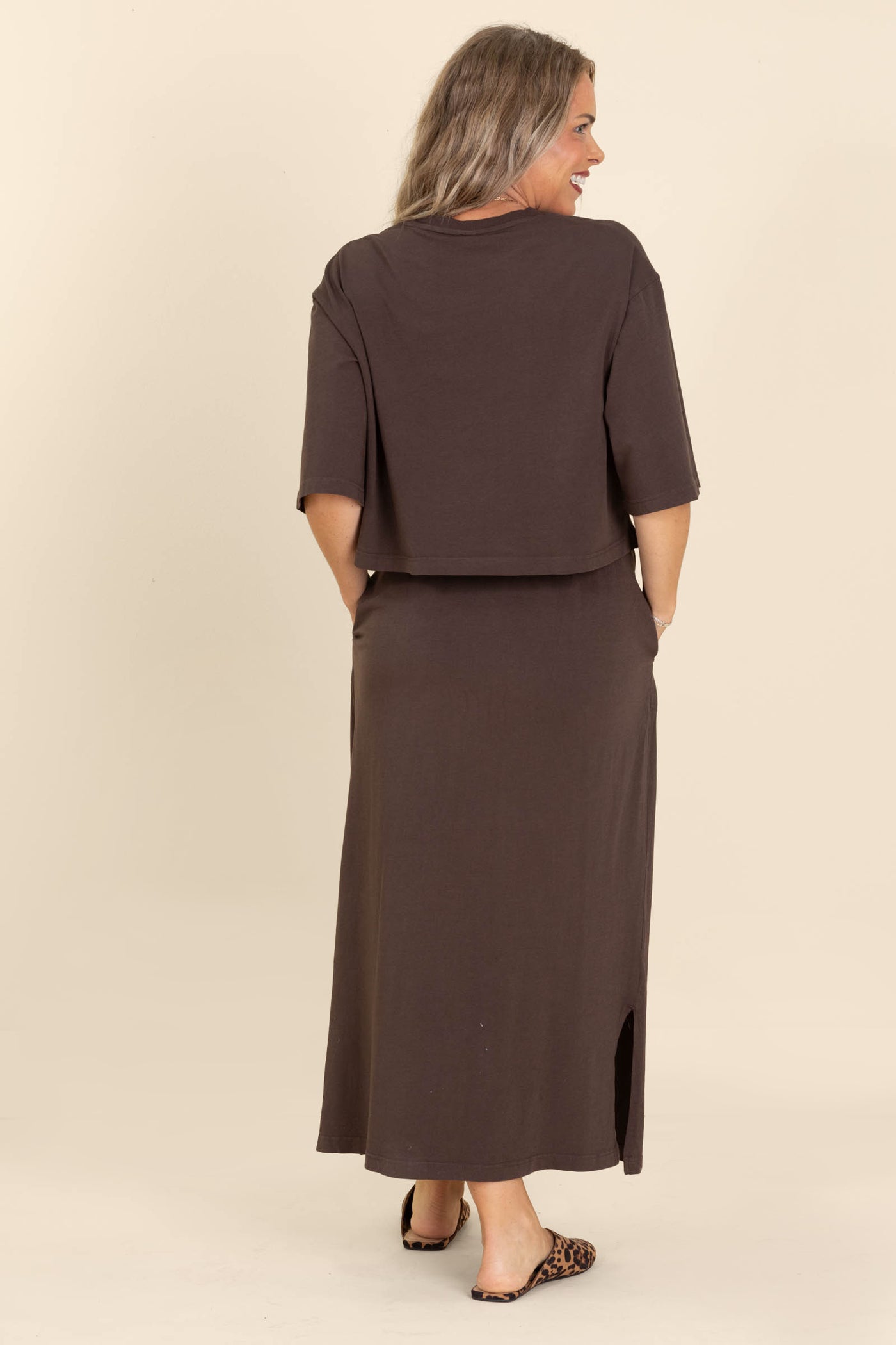 Brown Cotton Top and Skirt Set