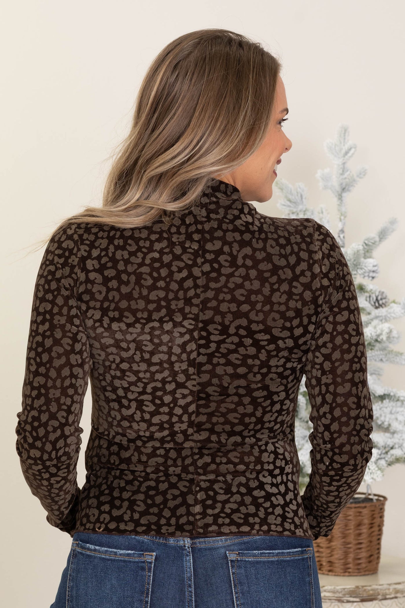 Chocolate Leopard Fitted Long Sleeve Knit Top
