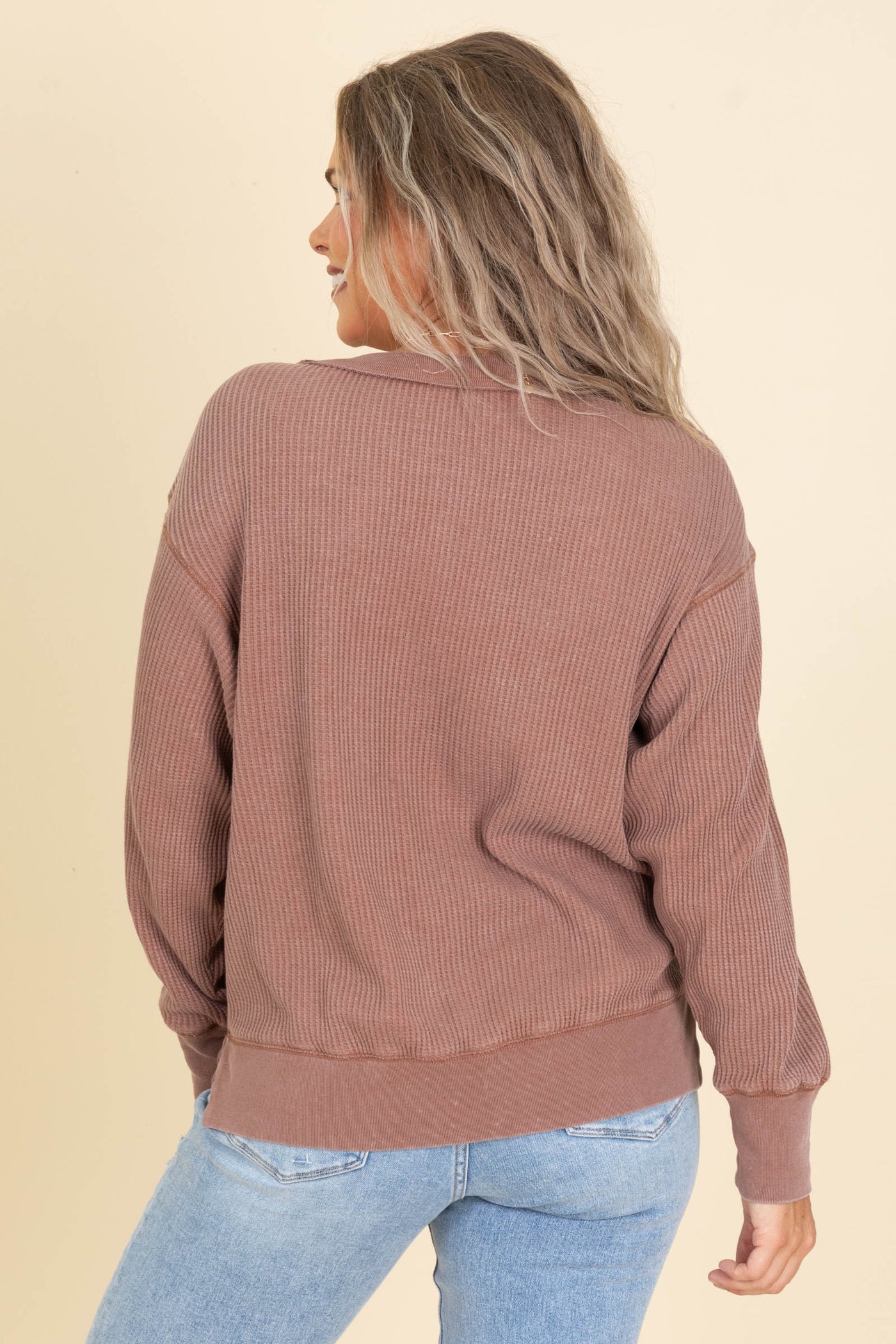 Acid Wash Knit Long Sleeve Knit Tops