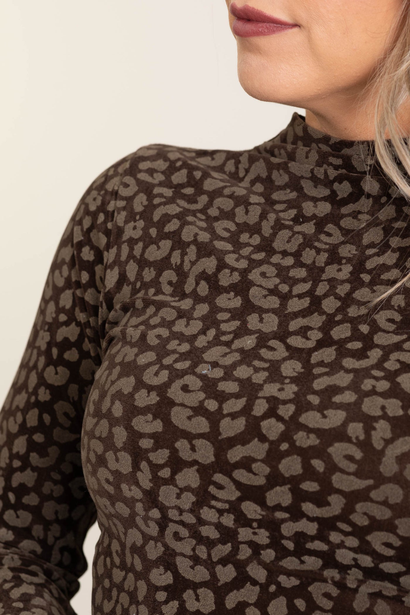 Chocolate Leopard Fitted Long Sleeve Knit Top