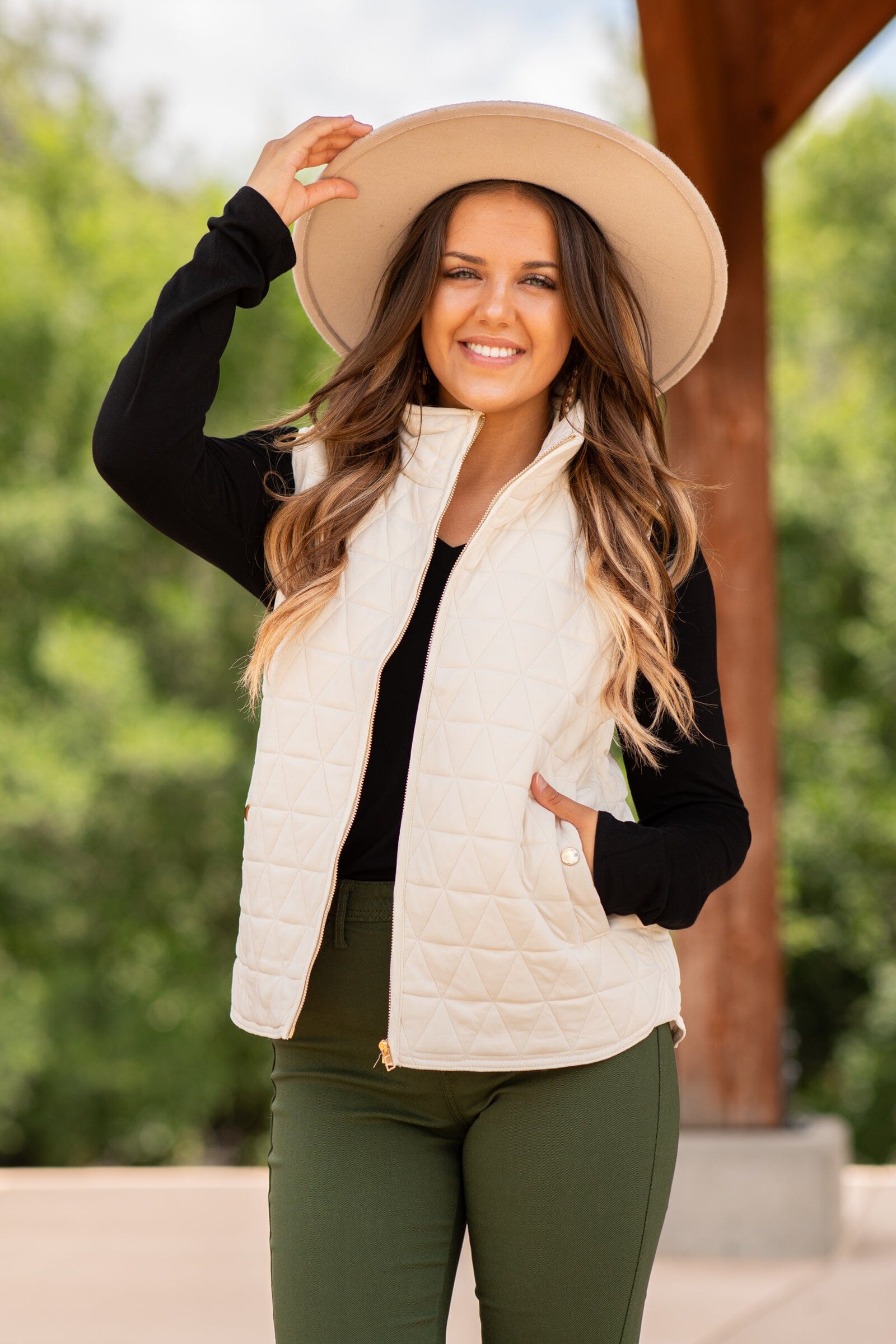 Cream Quilted Vest - Filly Flair