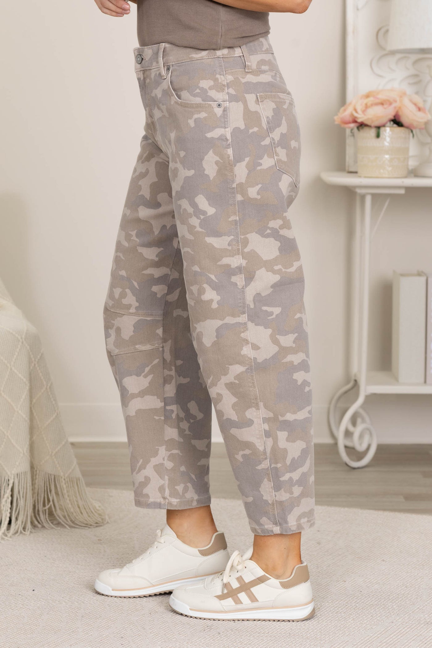 Hidden Sammie Tan Camo Cropped Barrel Jean