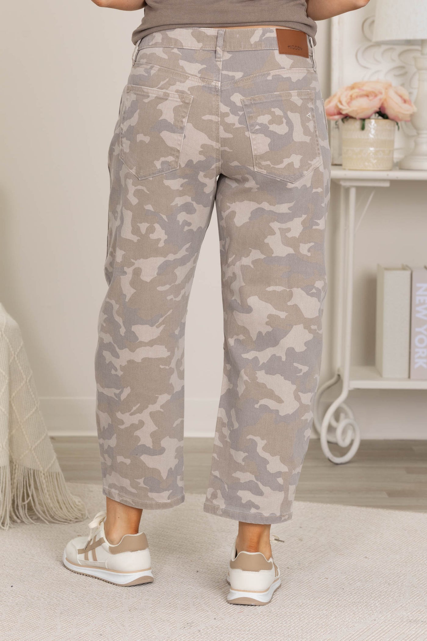 Hidden Sammie Tan Camo Cropped Barrel Jean