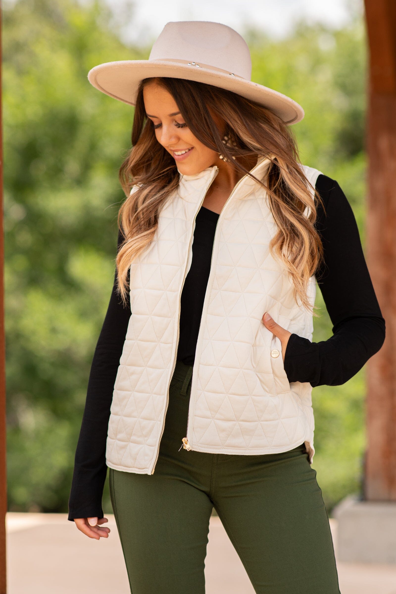 Cream Quilted Vest - Filly Flair