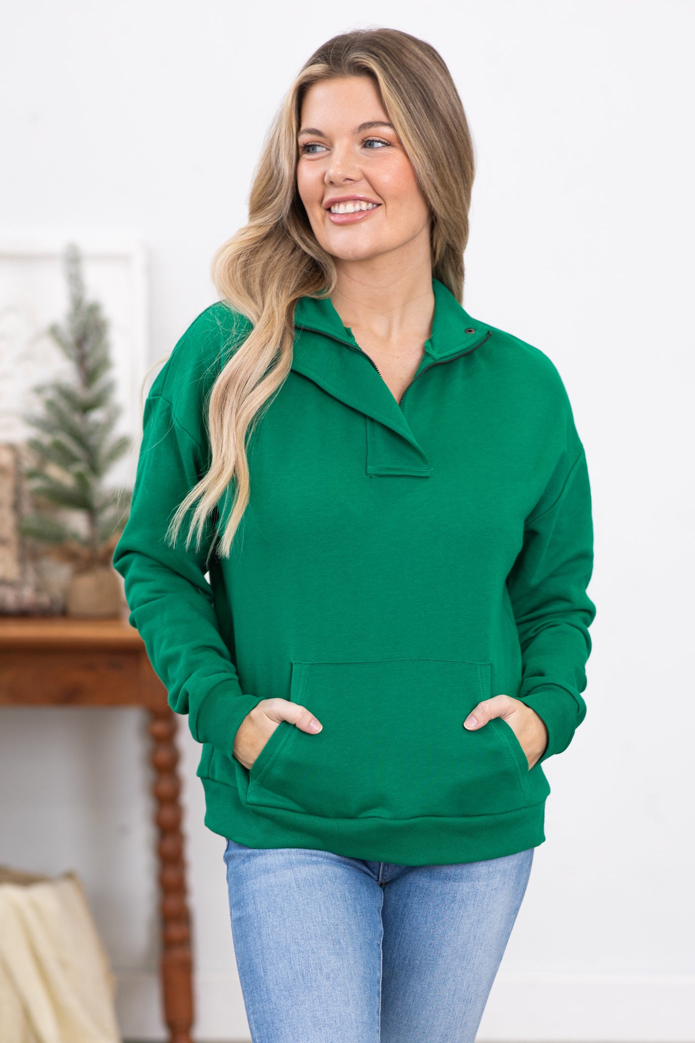 Green 1/4 Zip Sweatshirt