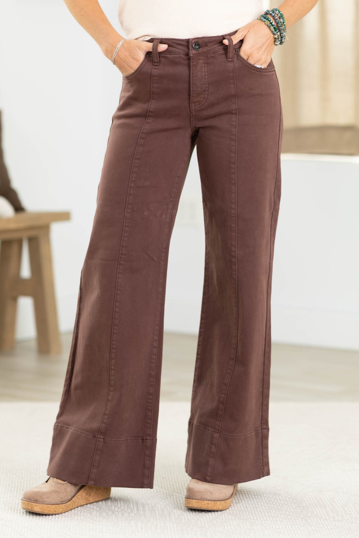 Risen Brown Tummy Control Mid Rise Jean