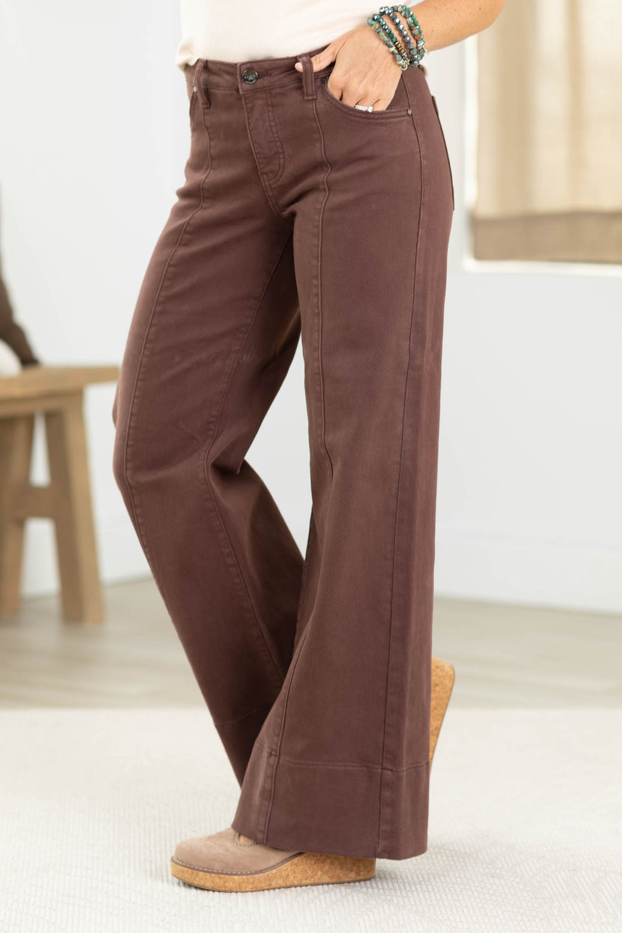 Risen Brown Tummy Control Mid Rise Jean