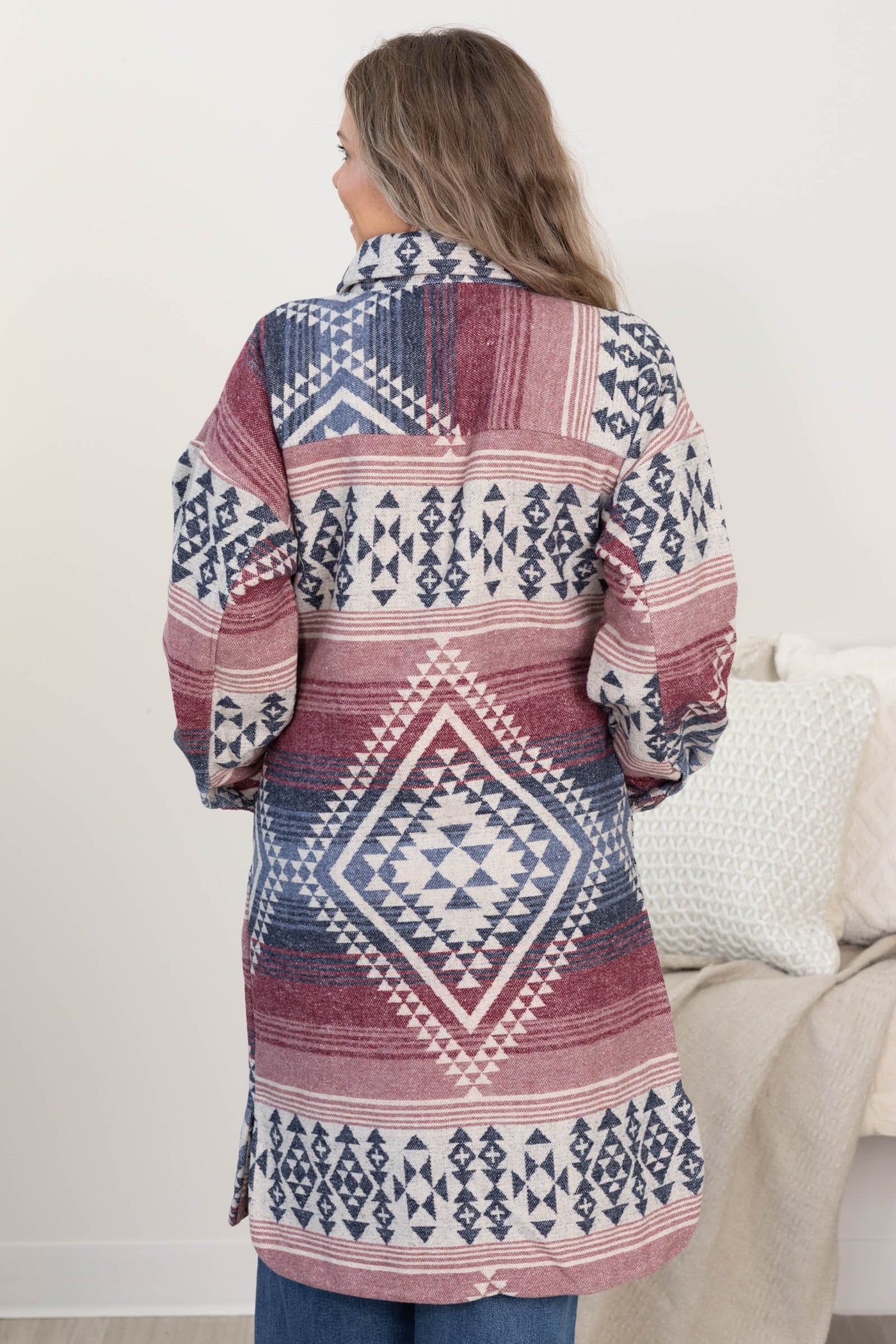 Wine Mix Aztec Printed Shacket