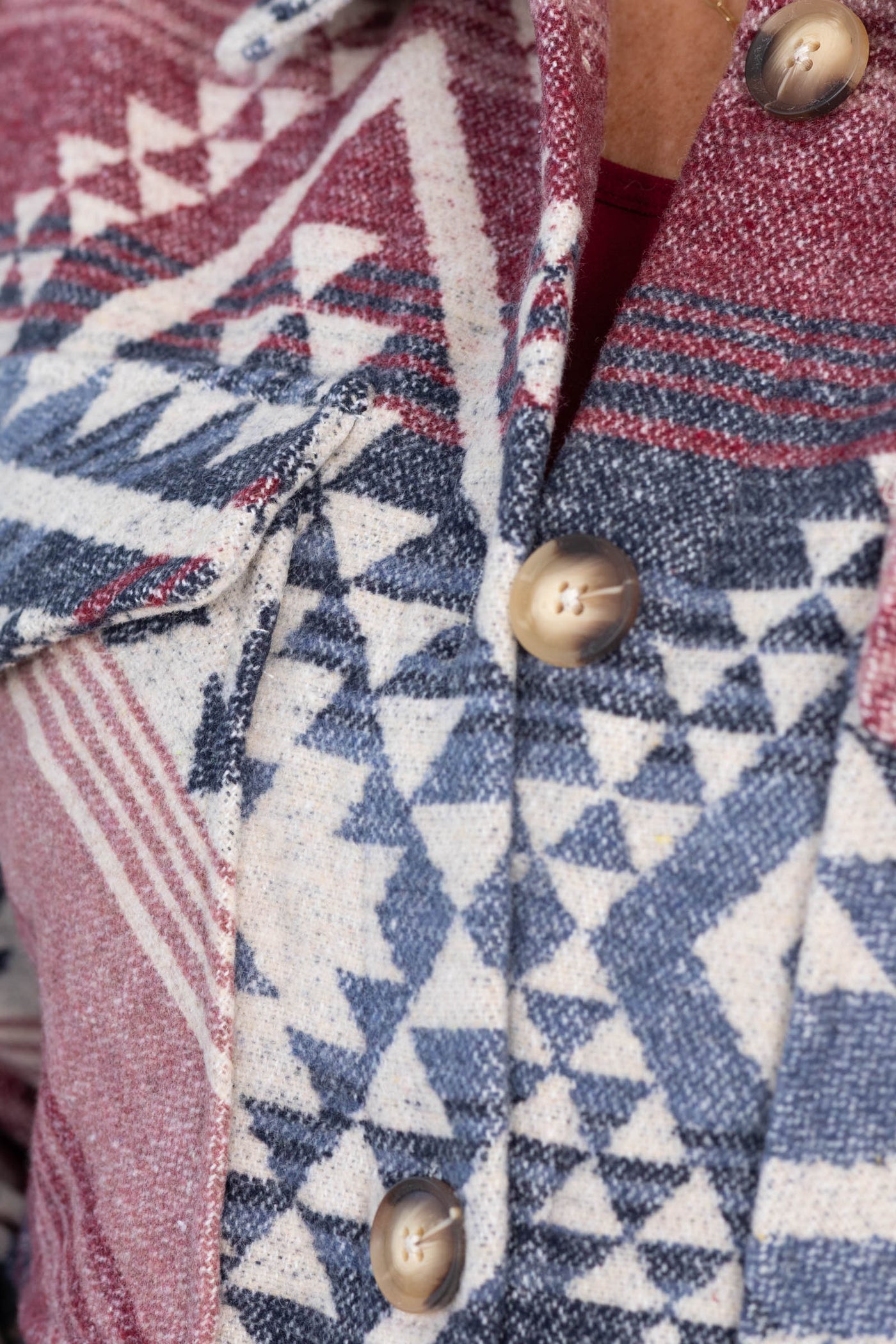 Wine Mix Aztec Printed Shacket
