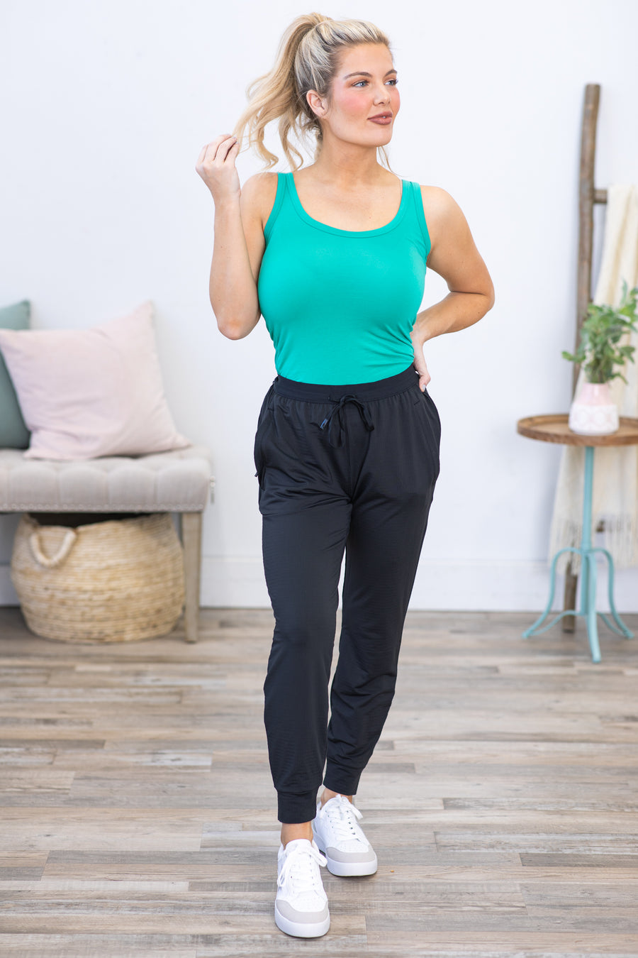 Black Textured Active Joggers