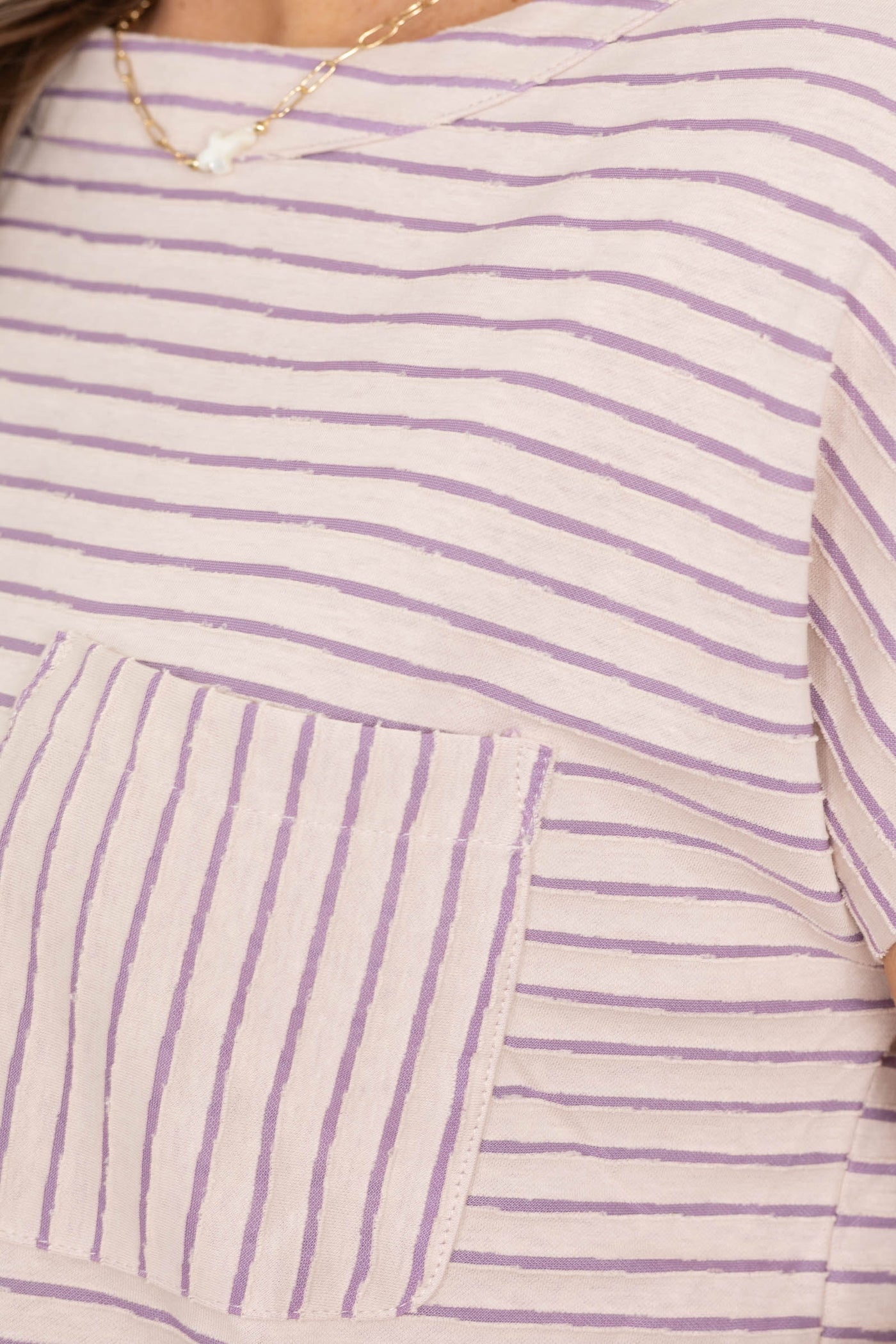 Ivory and Lavender Stripe Short Sleeve Knit Top