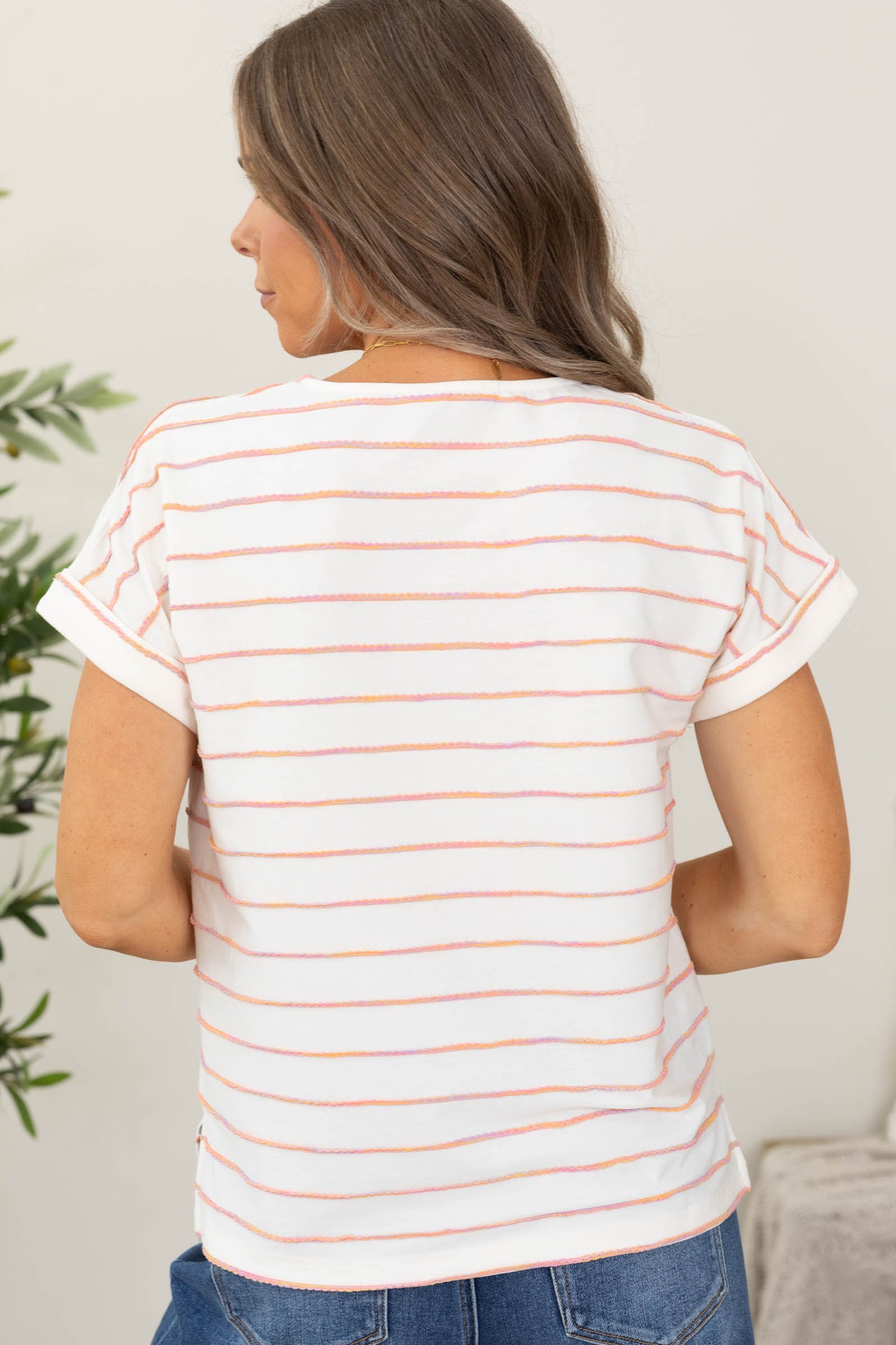 Staccato Orange Stripe Short Sleeve Knit Top