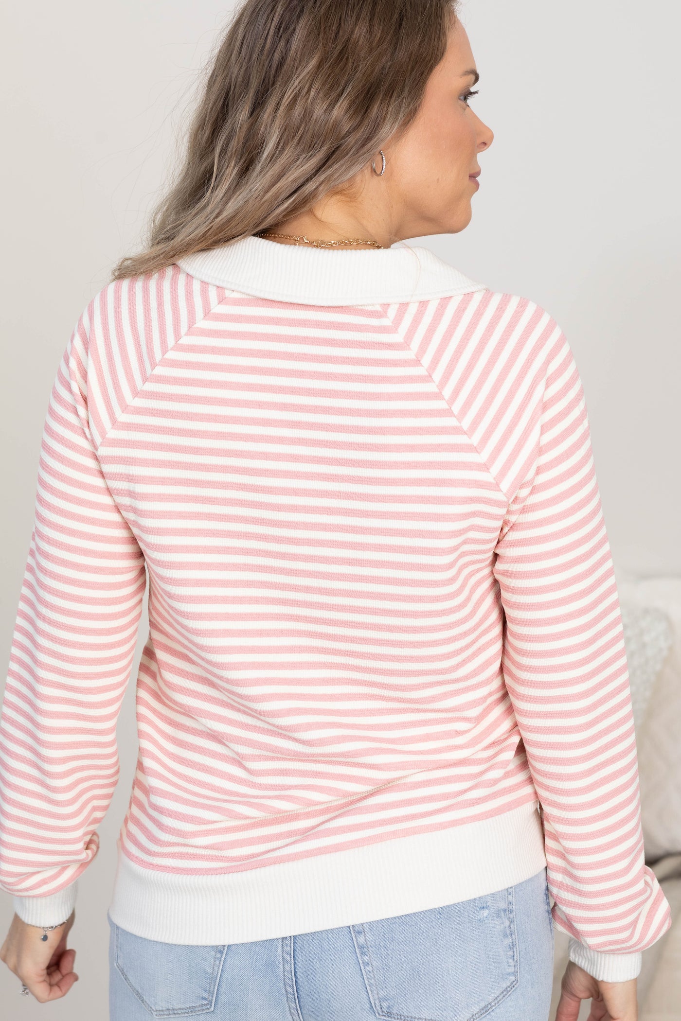 Polo Collar Striped Sweatshirt