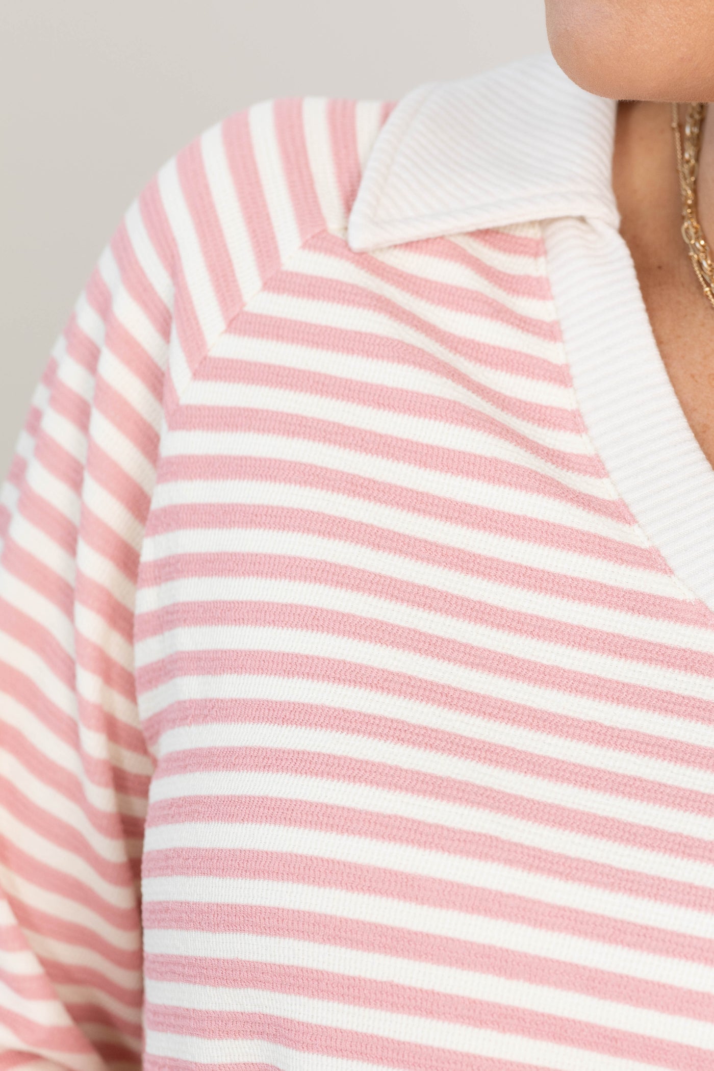 Polo Collar Striped Sweatshirt